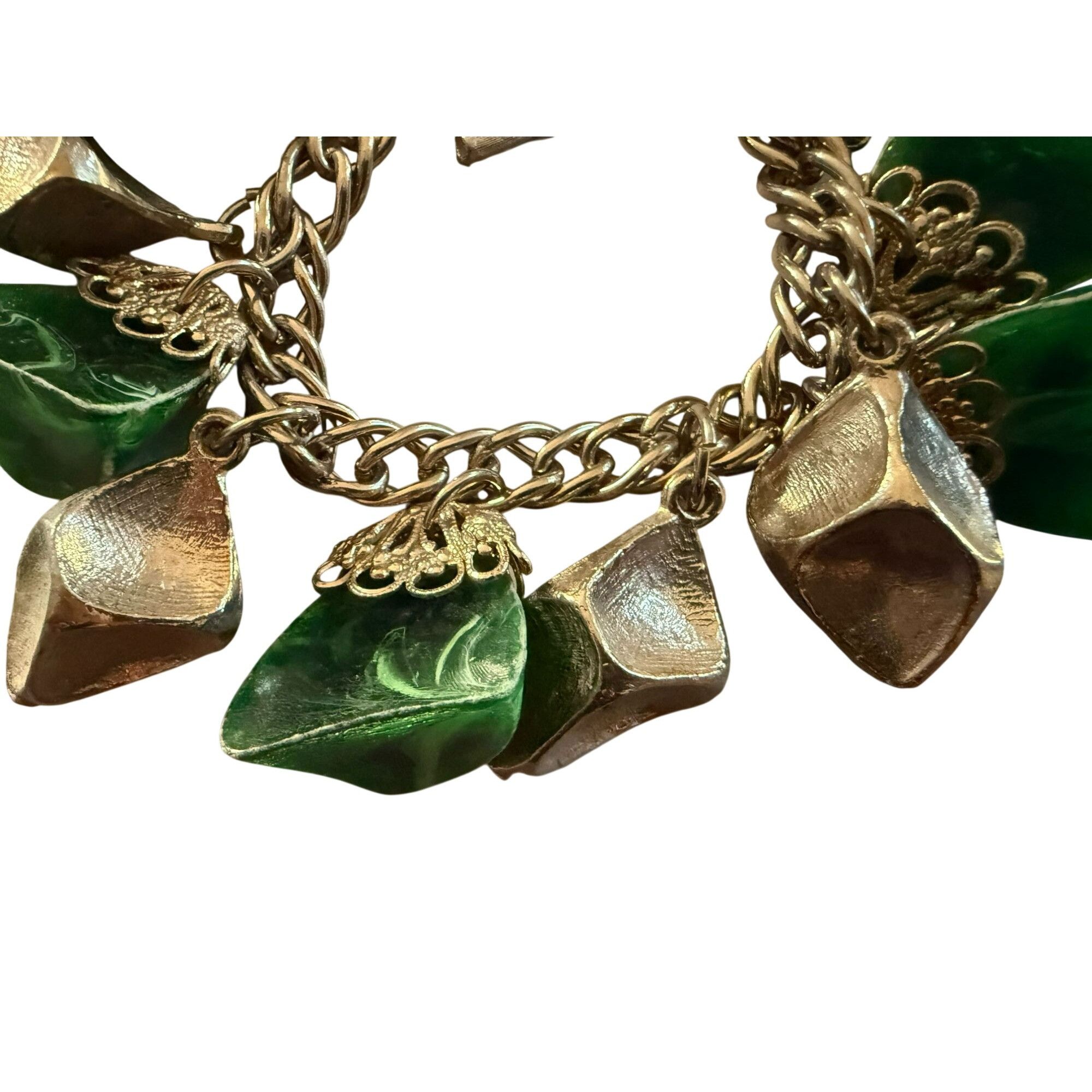 Other Vintage Brushed Silver Tone Chunky Bracelet With Green Lucit Size ONE SIZE - 2 Thumbnail