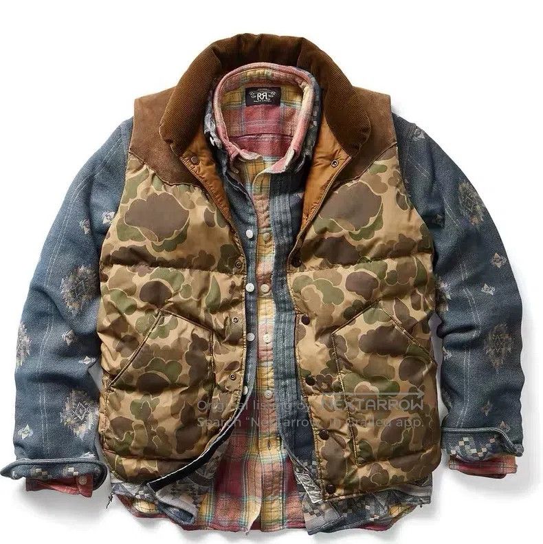 RRL Ralph Lauren RRL Ralph Lauren Spliced leather camouflage down vest Size US XS / EU 42 / 0 - 1 Thumbnail