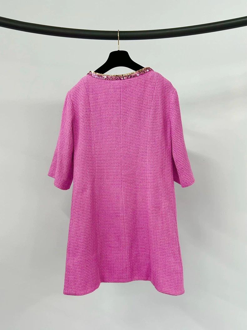 Chanel Chanel 22S rose pink sequin rolled tweed knitted dress Size XS / US 0-2 / IT 36-38 - 2 Thumbnail