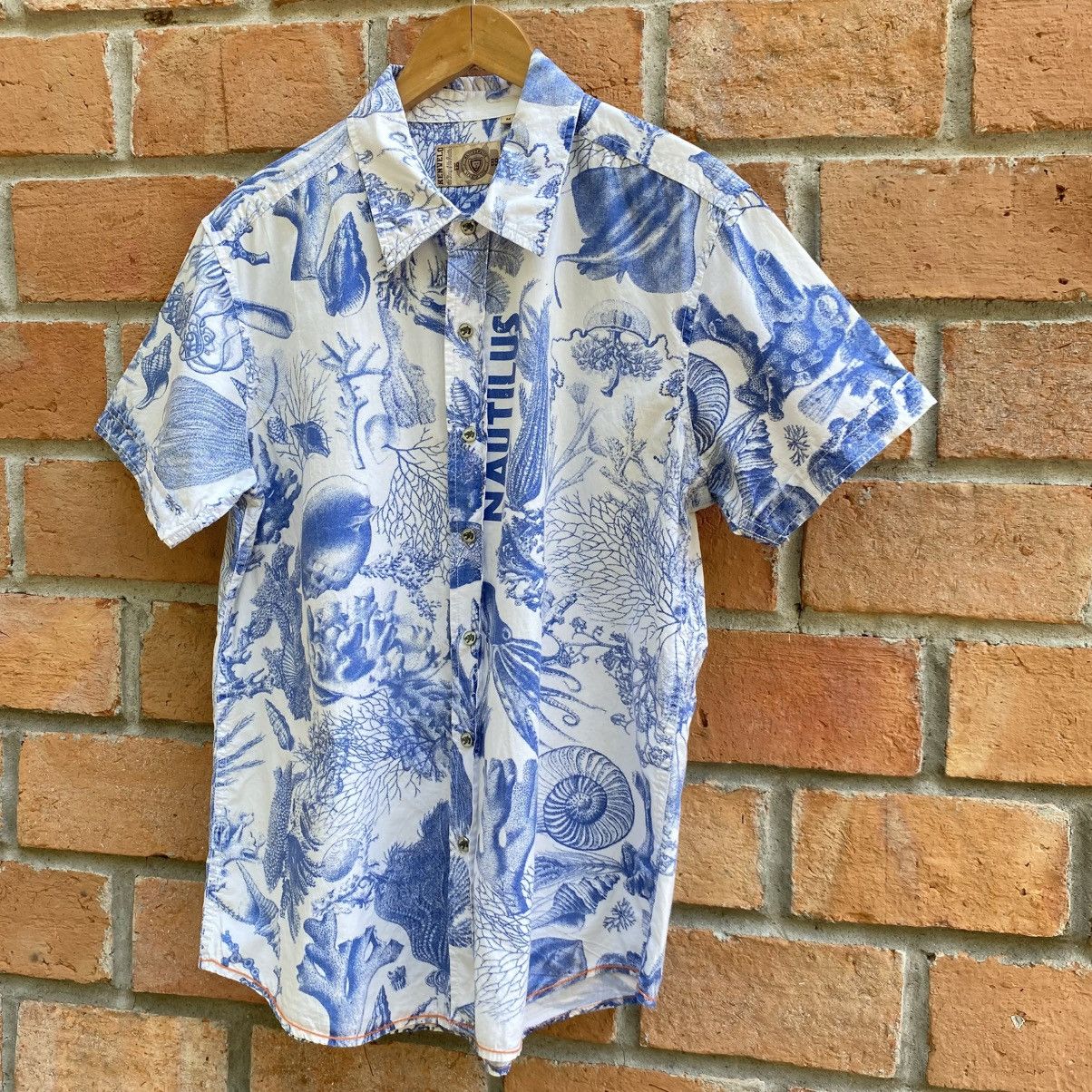 Japanese Brand KENVELO White Short Sleeve Shirt Blue Graphic Size US M / EU 48-50 / 2 - 10 Thumbnail