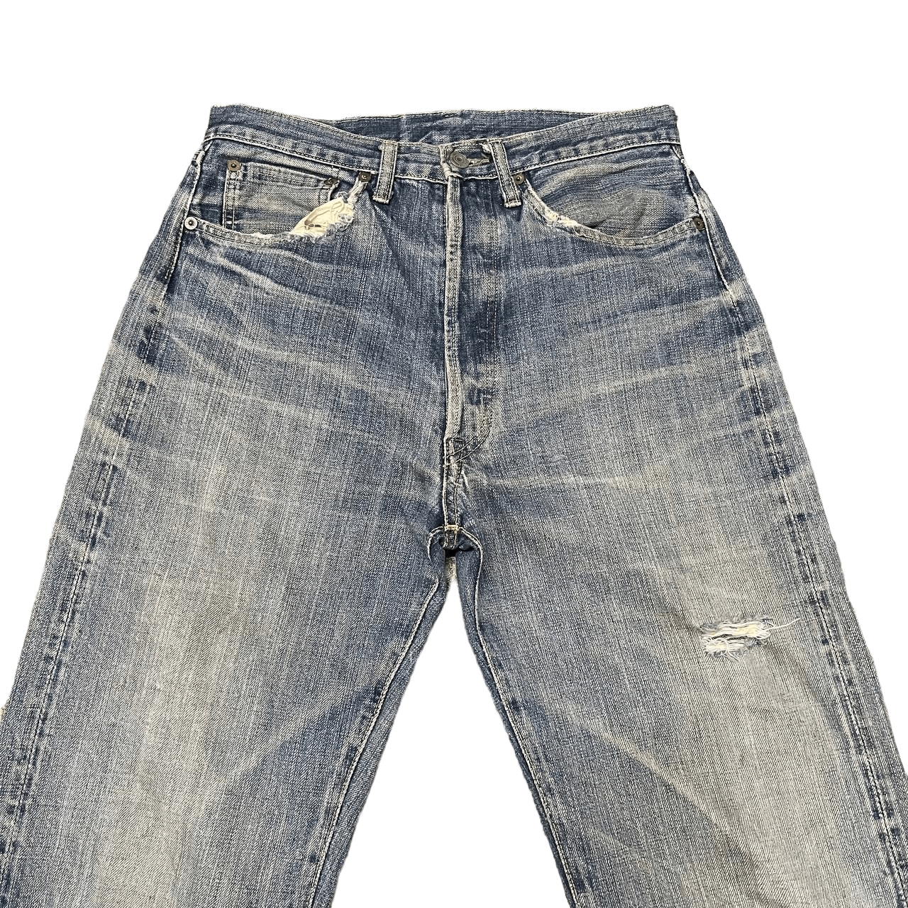 Japanese Brand Vintage La Guardia Selvedge Denim Thrashed Jeans Single ® Size US 30 / EU 46 - 2 Thumbnail