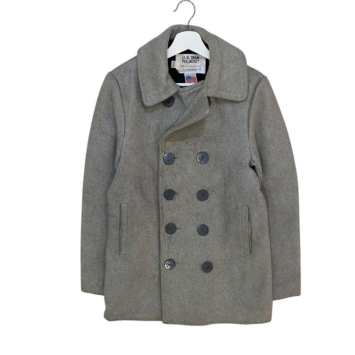 🔥VTG SCHOTT U.S. 740N PEA COAT GREY WOOL JACKET