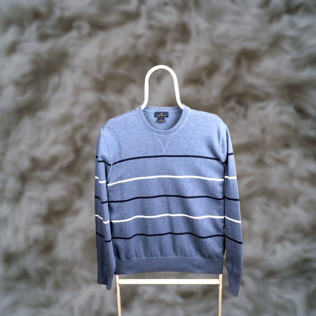 Brooks Brothers Brooks Brothers Sweater Mens Pullover Crew Neck Long Sleeve Striped Blue 100% Cotton M Knit Ribbed Hem Cuffs Tight-Knit Classic Pattern Size US M / EU 48-50 / 2 - 1 Thumbnail