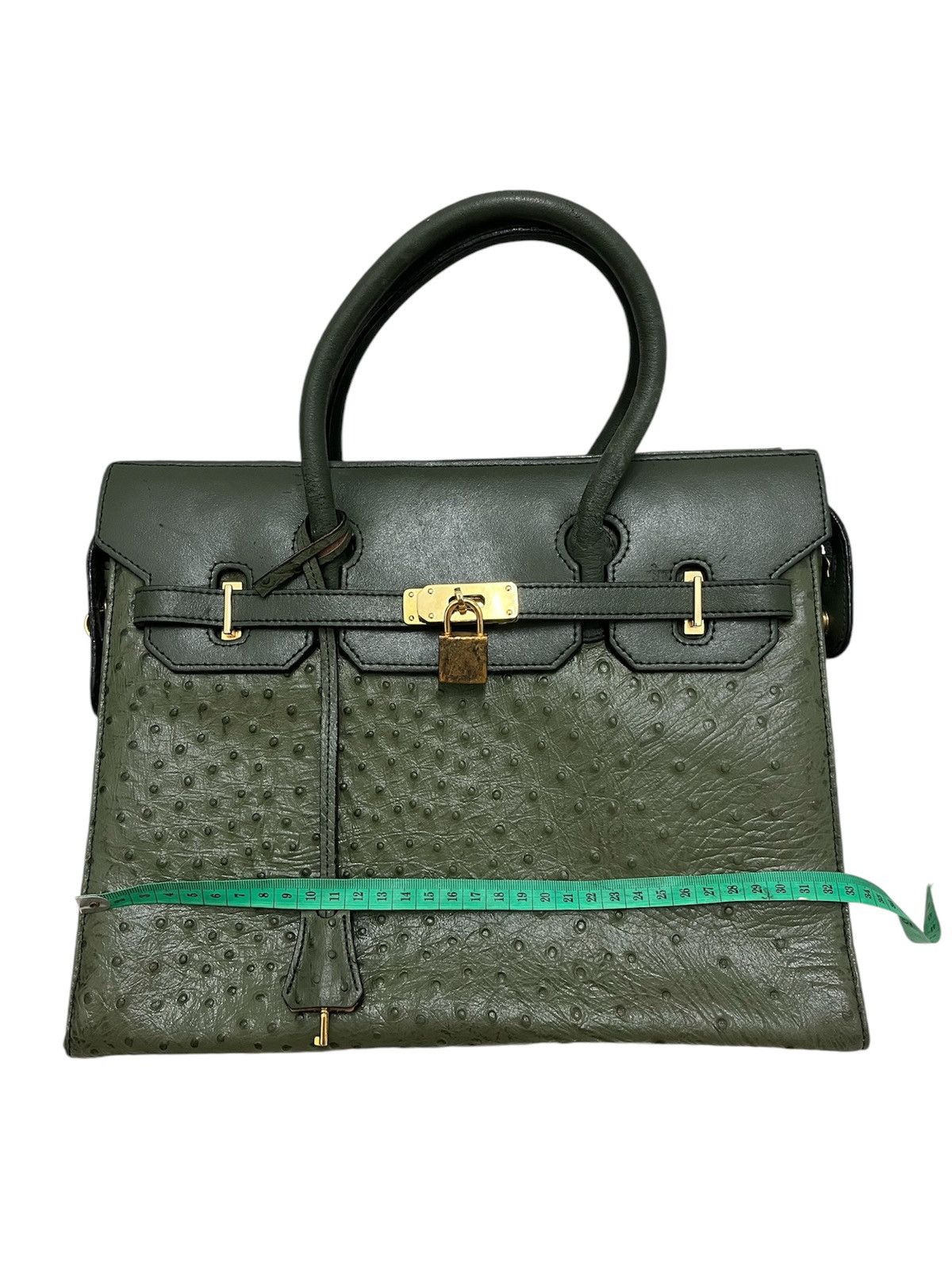 Leather Birkin Style Hand Bag Ostrich Leather Size ONE SIZE - 14 Thumbnail