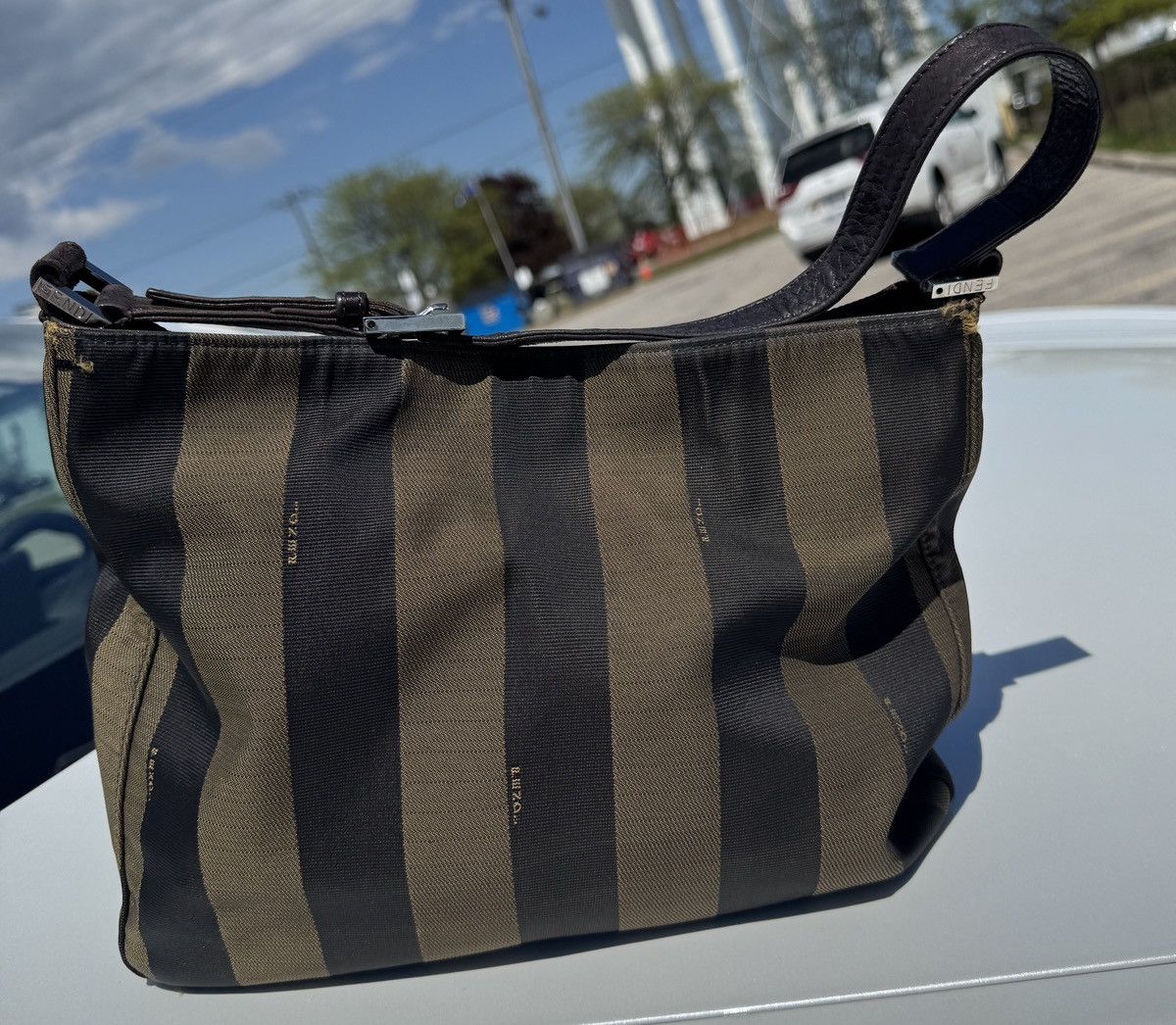 Fendi FENDI Vintage Leather Canvas Shoulder Bag Vertical Stripe Size ONE SIZE - 8 Thumbnail