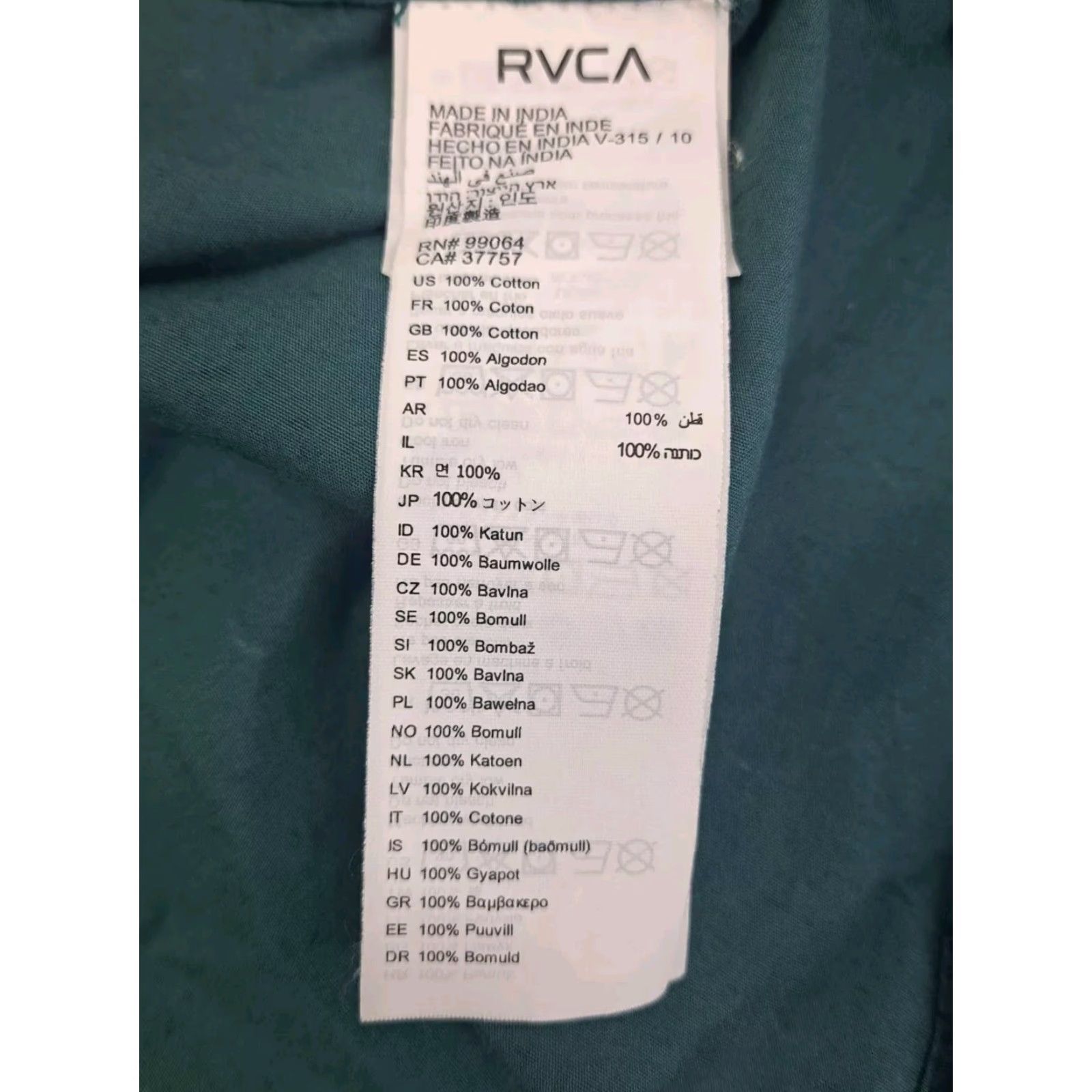 RVCA RVCA Button-Up Shirt Slim Fit Short Sleeve Mens Small Green Black/White speks Pattern Casual Club/Travel 5780 Size US S / EU 44-46 / 1 - 6 Thumbnail