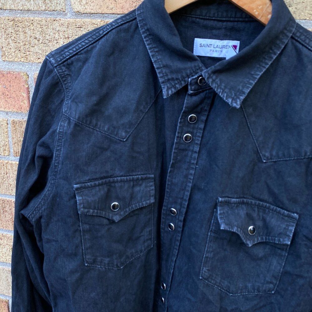 Saint Laurent Paris Saint Laurent Paris Black Denim Snapped Western Shirt Jacke Size US XL / EU 56 / 4 - 7 Thumbnail