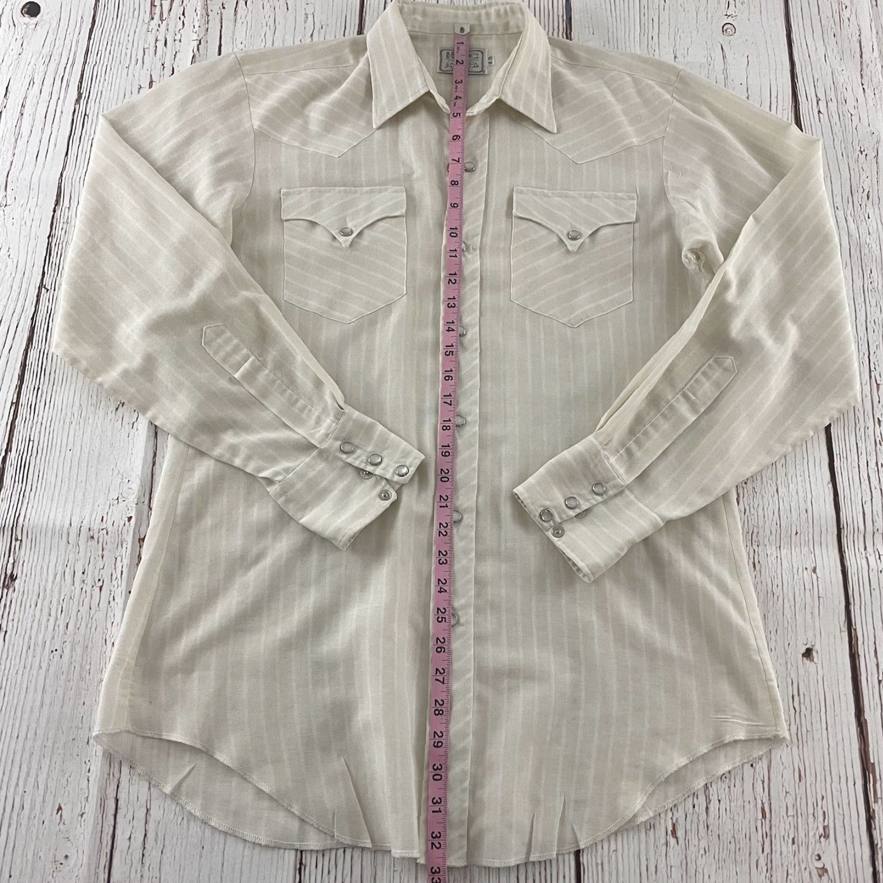 Vintage VINTAGE H Bar C Striped Long Sleeve Snap Button Front Shirt Men's 16-35 Beige Size US L / EU 52-54 / 3 - 4 Thumbnail