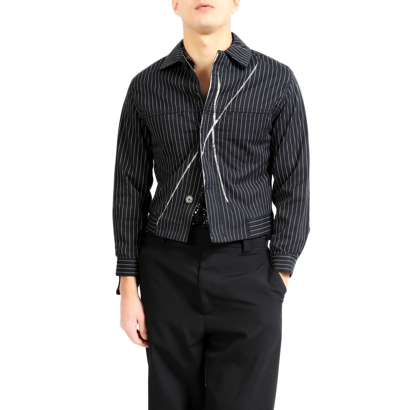 Haider Ackermann SS16 Embroidered Trucker Jacket in Pinstriped Cotton Size US XS / EU 42 / 0 - 2 Thumbnail