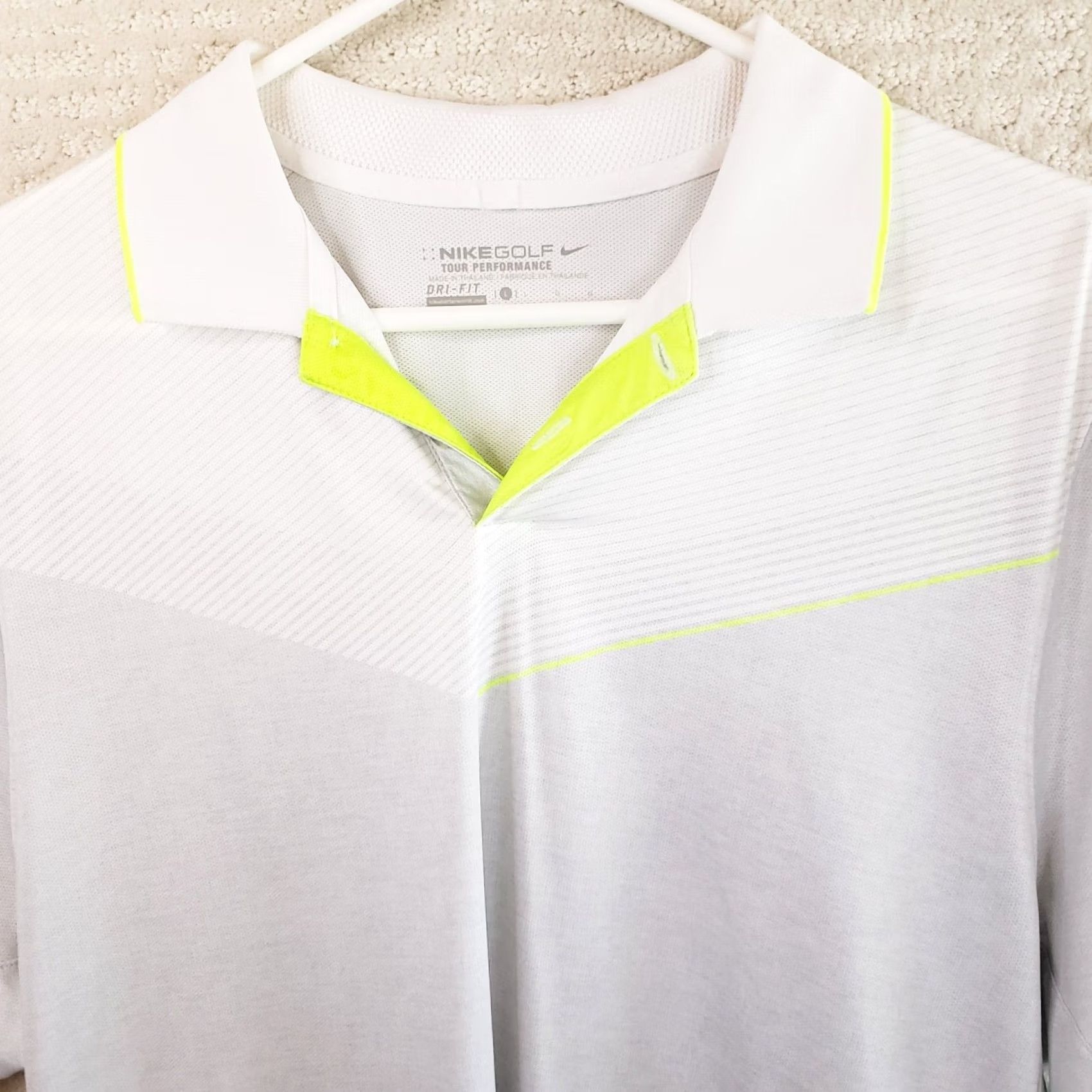 Nike Nike Golf Tour Performance Dri-Fit Polo Shirt Mens XL White Hi-Vis Striped Collared Short Sleeve 1902 C.C. Nike Golf Size US XL / EU 56 / 4 - 3 Thumbnail