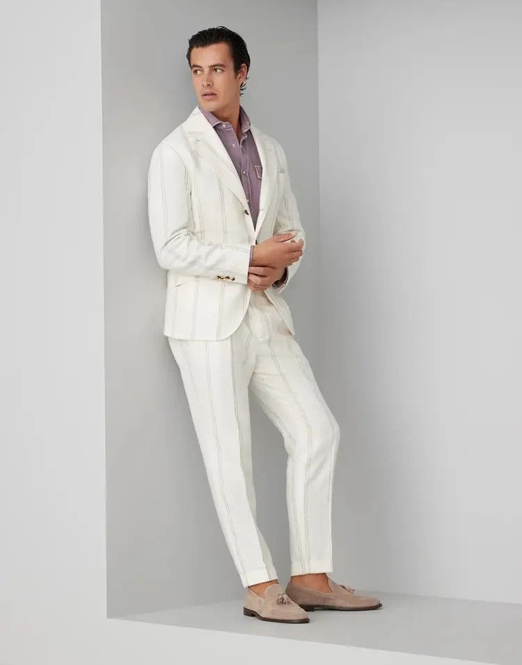 Brunello Cucinelli o1w1db10725 Jacket Linen in Open White Size US M / EU 48-50 / 2 - 2 Thumbnail