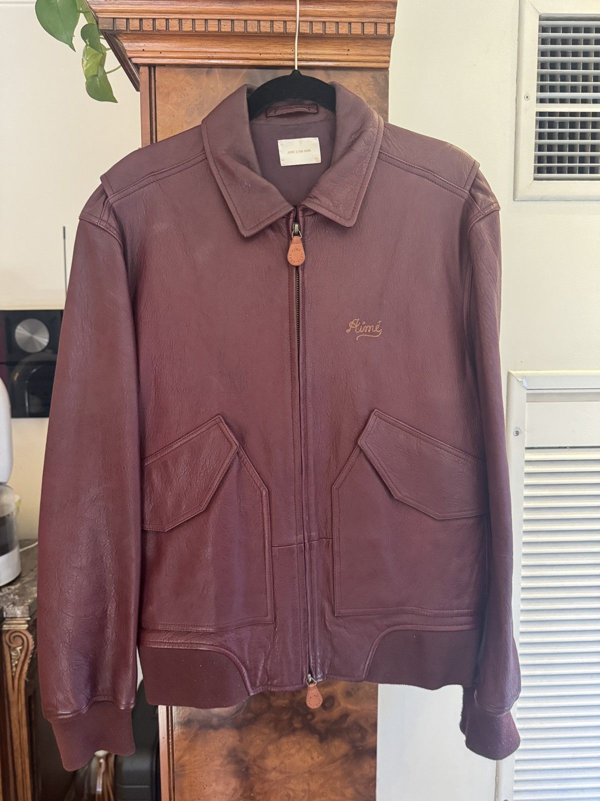 Aime Leon Dore Aime Leon Dore Burgundy Leather Jacket with Back Embroidery Size US M / EU 48-50 / 2 - 1 Thumbnail