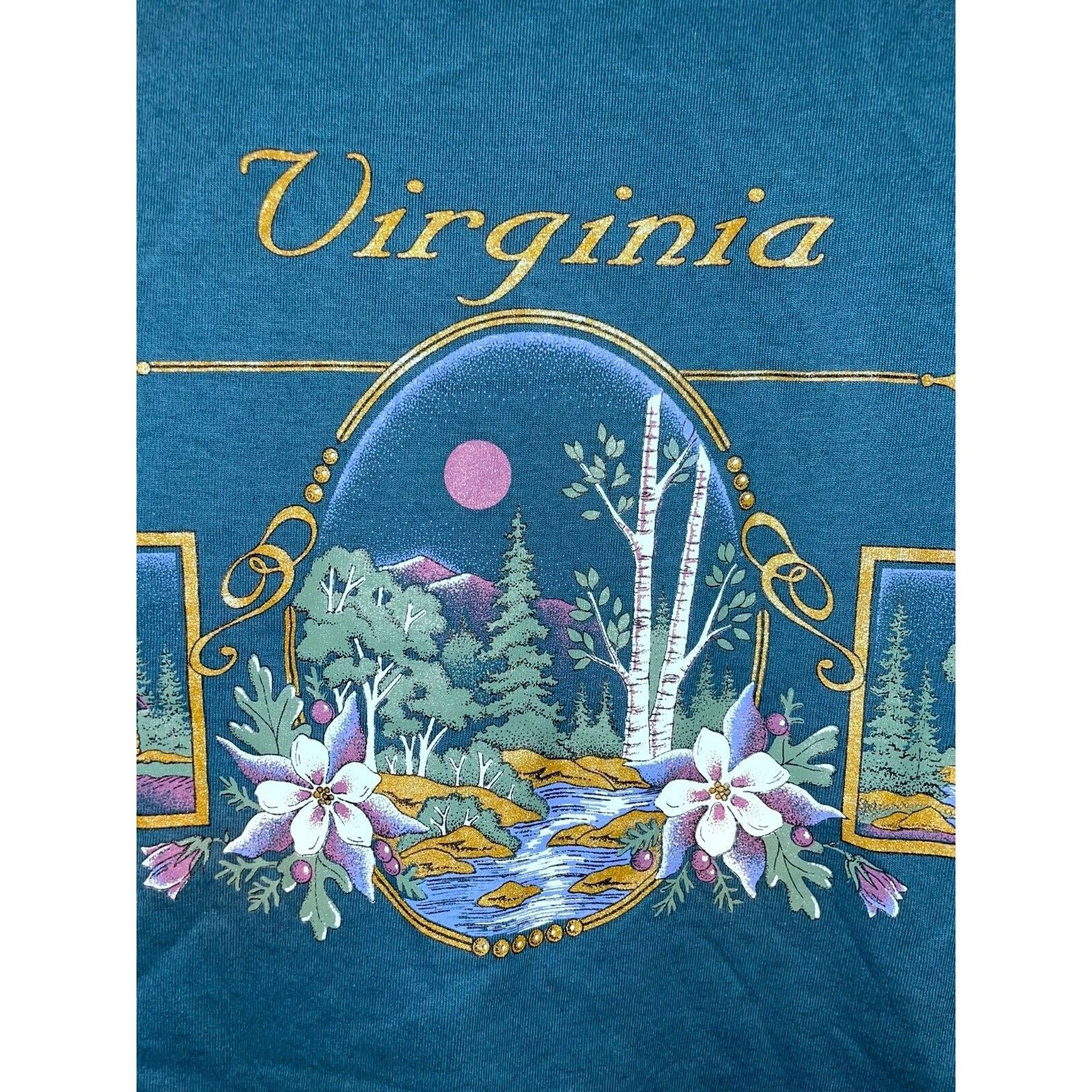 Jerzees Vintage Virginia Shirt Mountains Mountain Green Tee VTG 90s Size US L / EU 52-54 / 3 - 2 Thumbnail