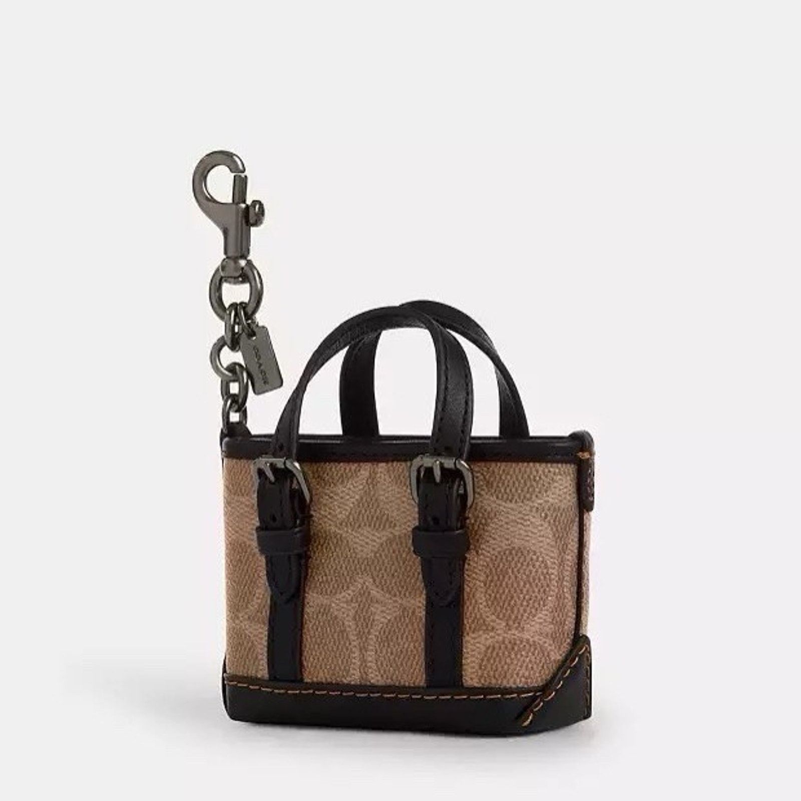 Coach NWT Coach Mini Warner Tote Bag Charm Canvas CBK64 Tan Black Size ONE SIZE - 4 Thumbnail
