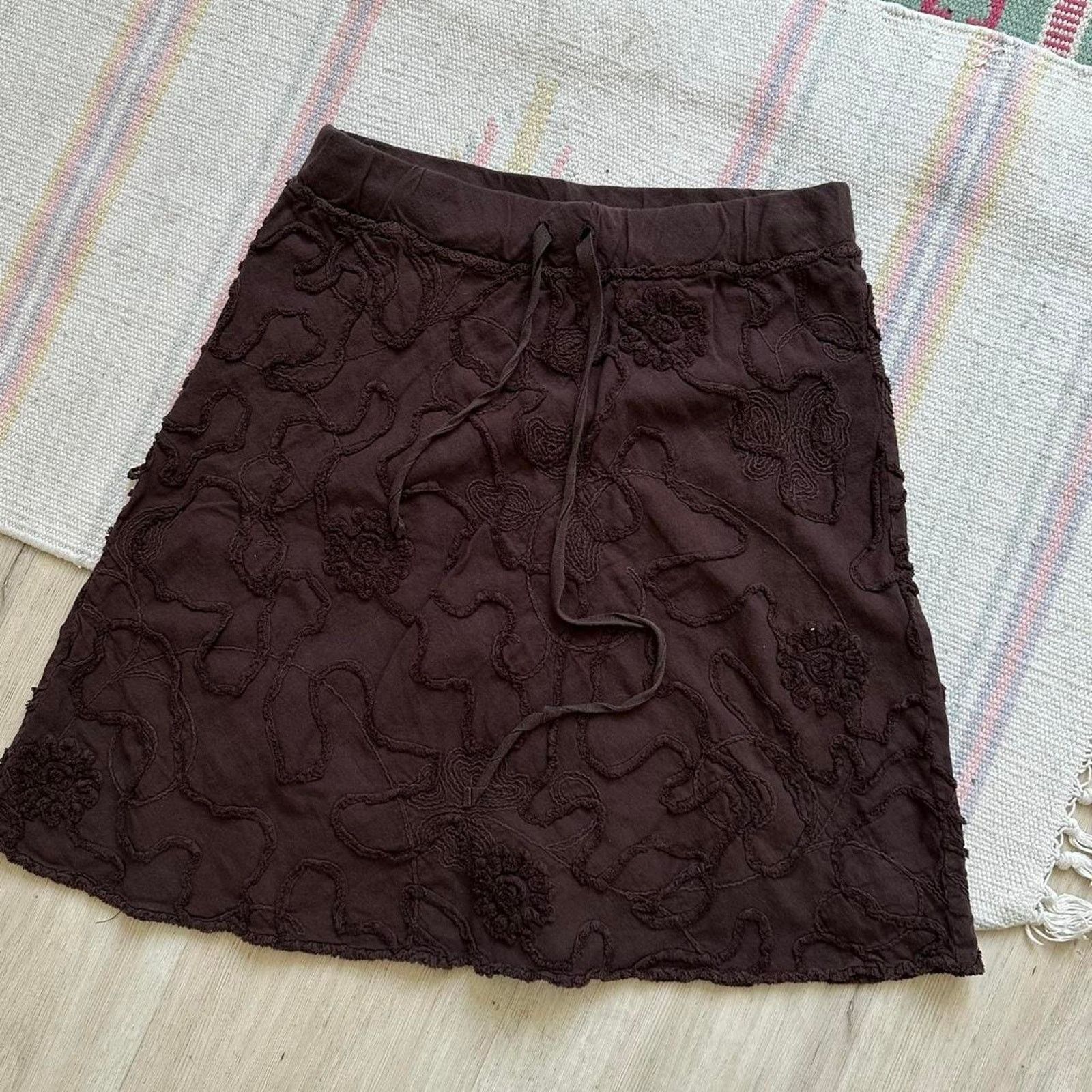 Vintage Vintage Brown Floral Boho Retro Y2K Embroidered Mini Skirt Size 27" / US 4 / IT 40 - 2 Thumbnail