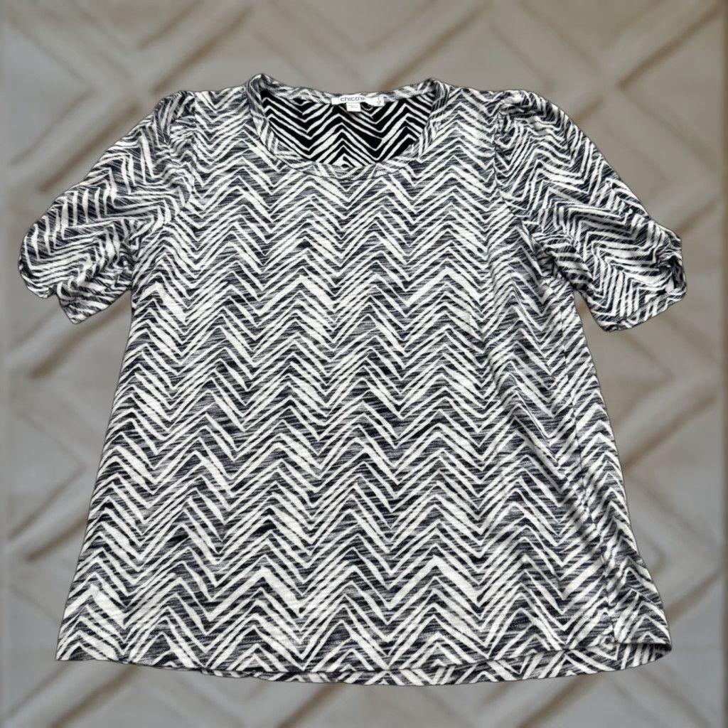 Vintage VINTAGE Chico's Cotton Blend Puff Sleeve Knitted Top Womens Medium Navy White Casual Shirt Size M / US 6-8 / IT 42-44 - 1 Thumbnail