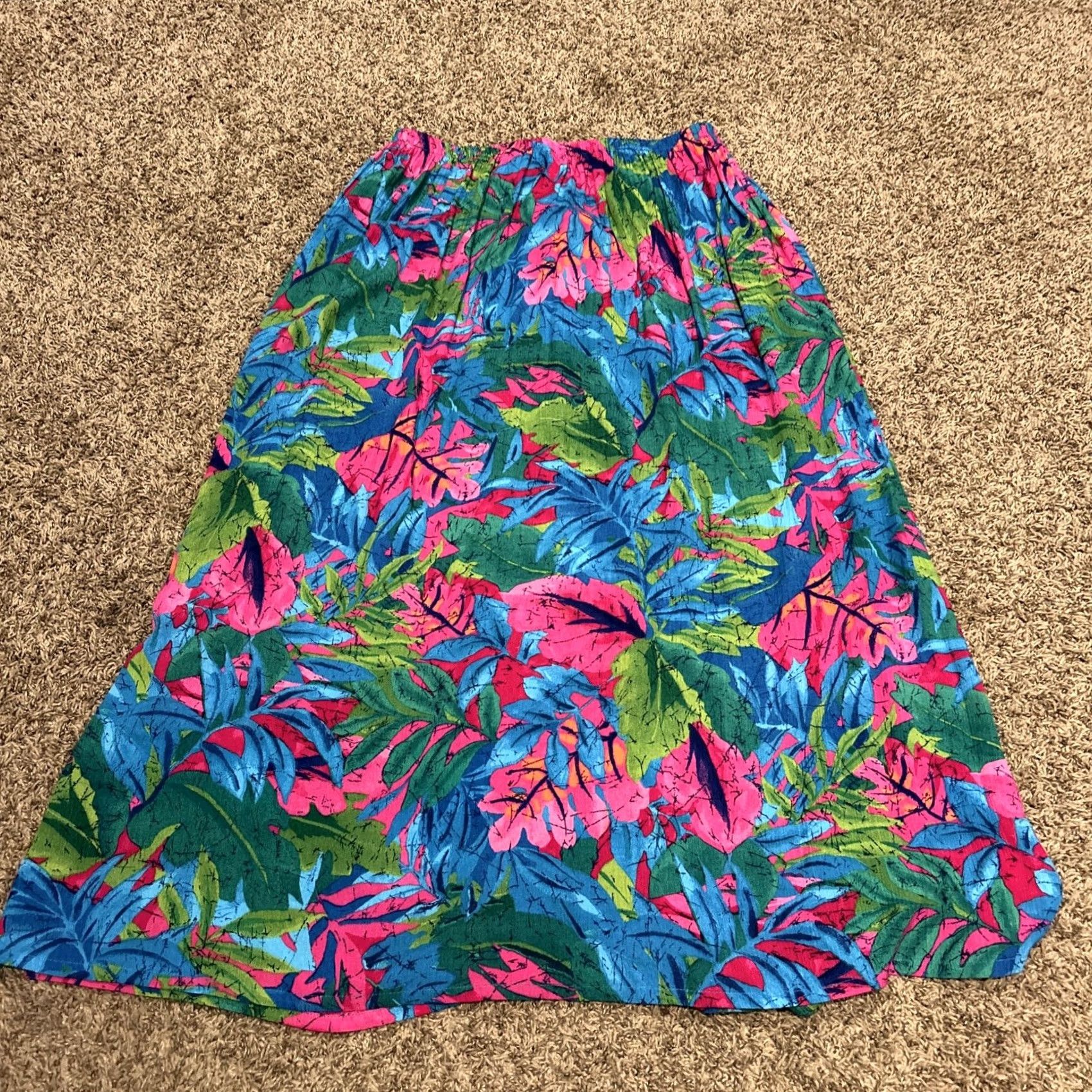 Vintage Napa Valley Skirt Maxi Women L Blue Floral Button Down Rayon Knit Casual Vintage: No B17 Size 36" / US 14 / IT 50 - 3 Thumbnail