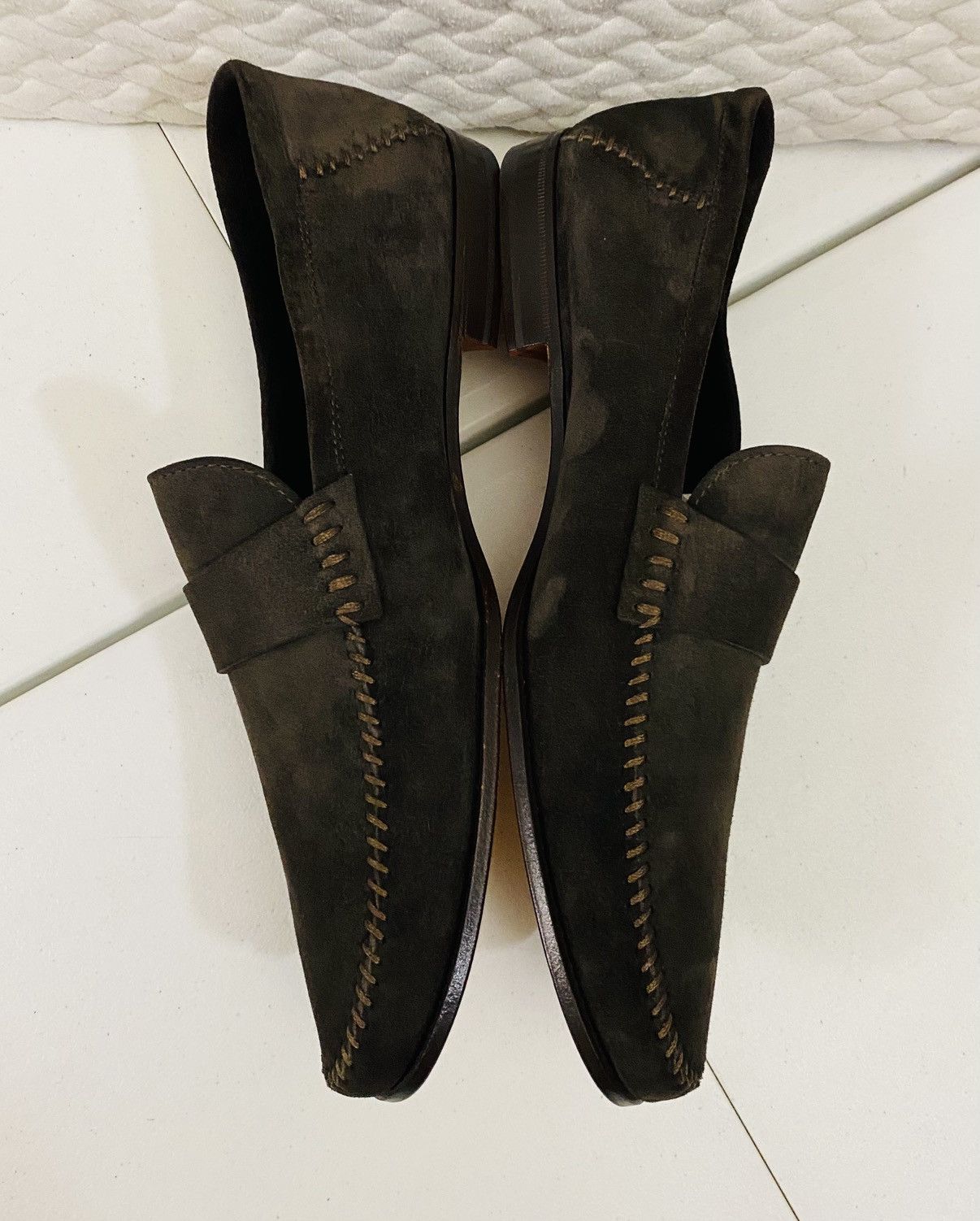 Santoni Santoni Chocolate Suede Tonal Stitched Apron Loafer 12 NEW Size US 12 / EU 45 - 8 Thumbnail