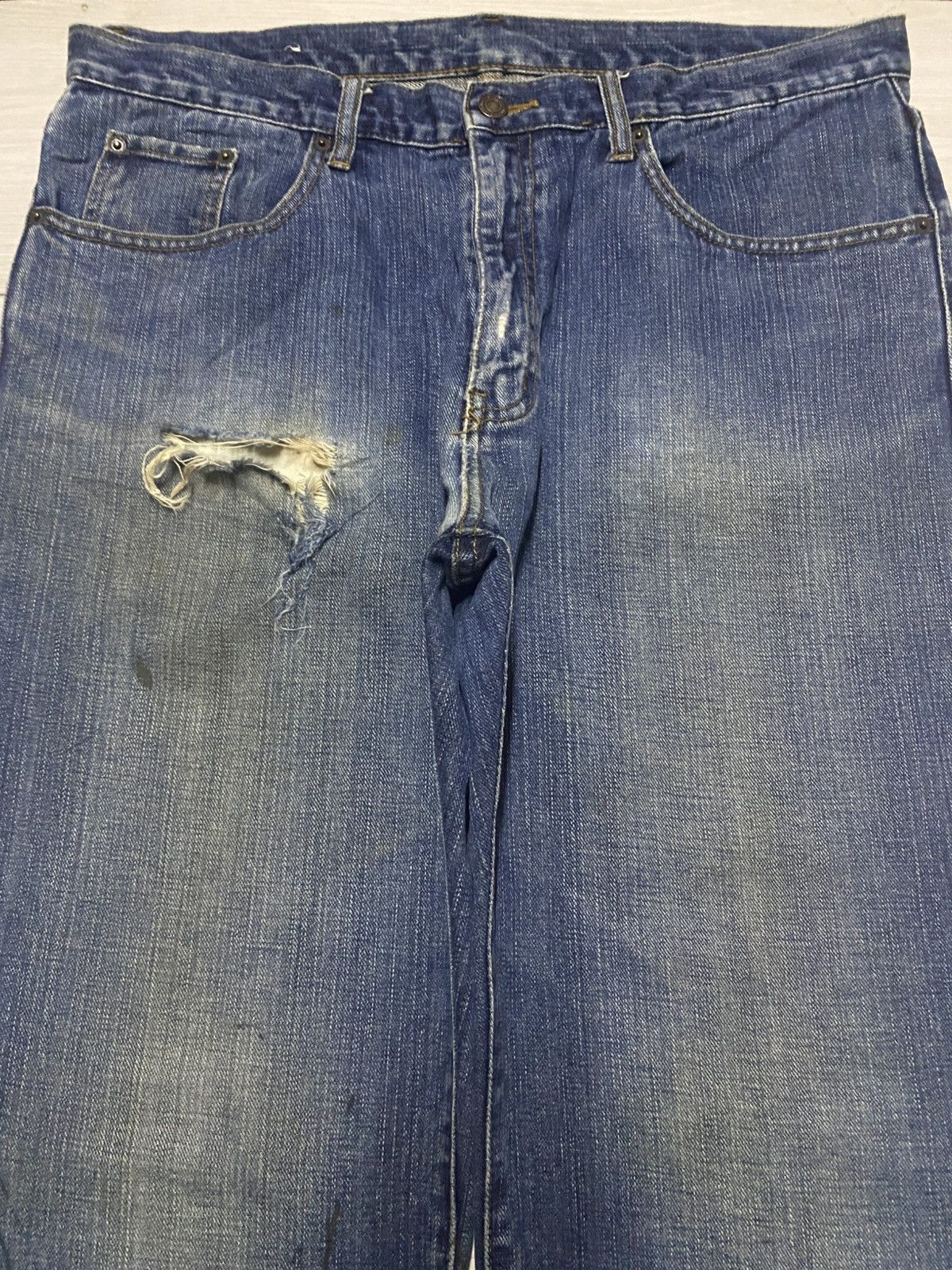 Other Vintage Japanese Brand Top Valu Blue Wash Distressed Jeans Size US 36 / EU 52 - 3 Thumbnail