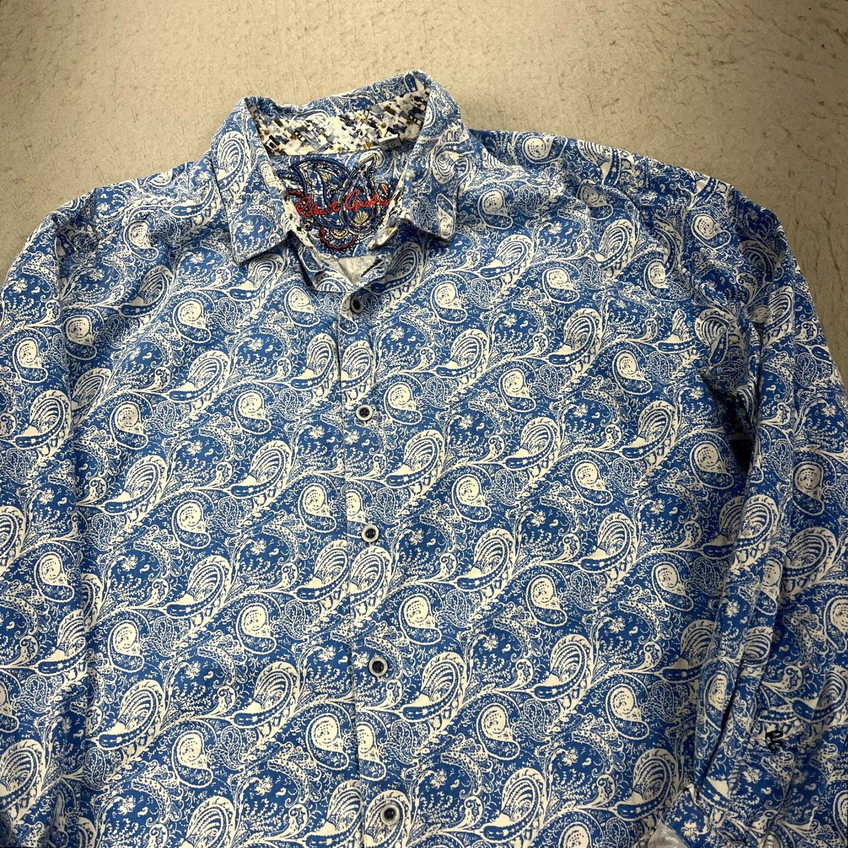 Robert Graham Robert Graham Shirt Mens XL Blue Paisley Classic Stretch Button Loud Flip Cuff Size US XL / EU 56 / 4 - 3 Thumbnail