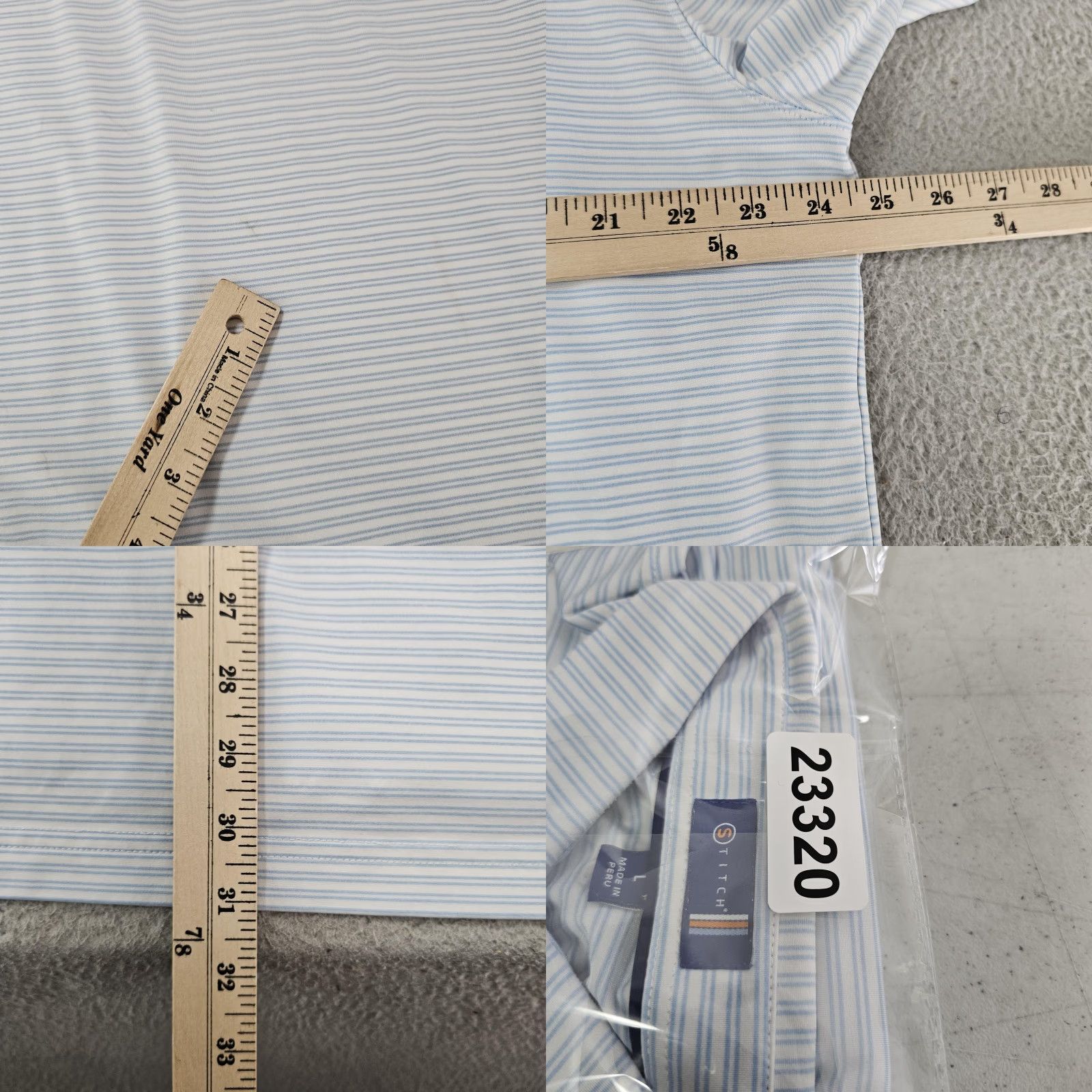 Vintage Stitch Polo Shirt Mens Large Light Blue White Stripe Performance Golf Stretch Size US L / EU 52-54 / 3 - 8 Thumbnail