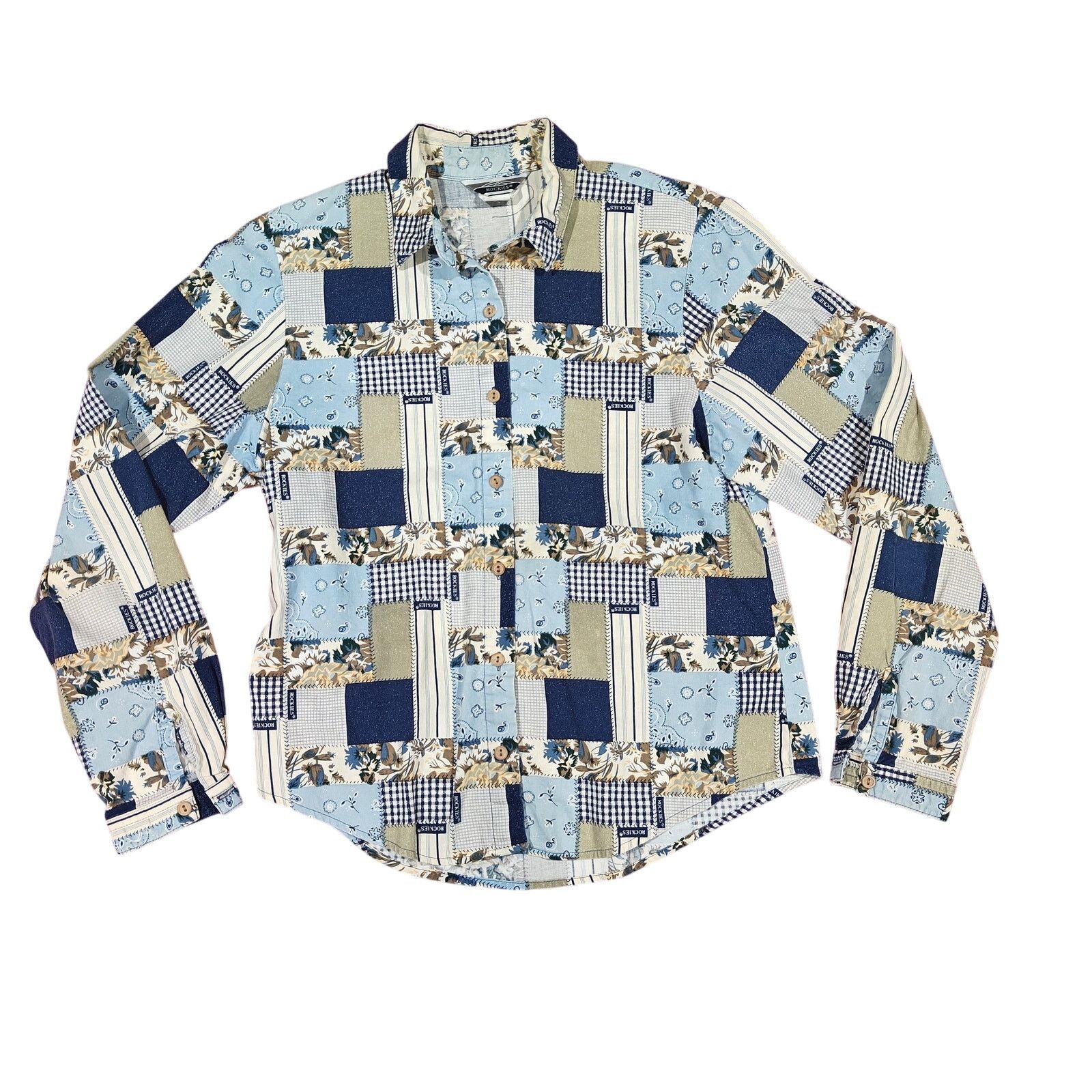 Vintage Rockies Patchwork Button Down Shirt Blue Yellow Women Medium Size M / US 6-8 / IT 42-44 - 1 Thumbnail