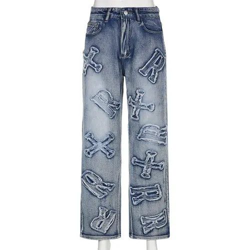 Jean Jeans With Embroidered Letters Size 28" / US 6 / IT 42 - 1 Thumbnail