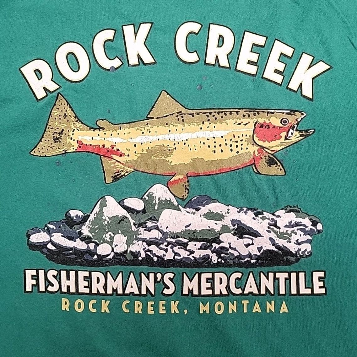 Vintage Rock Creek Fisherman's Mercantile Shirt Mens M Green Trout Graphic Montana Retro Size US M / EU 48-50 / 2 - 4 Thumbnail