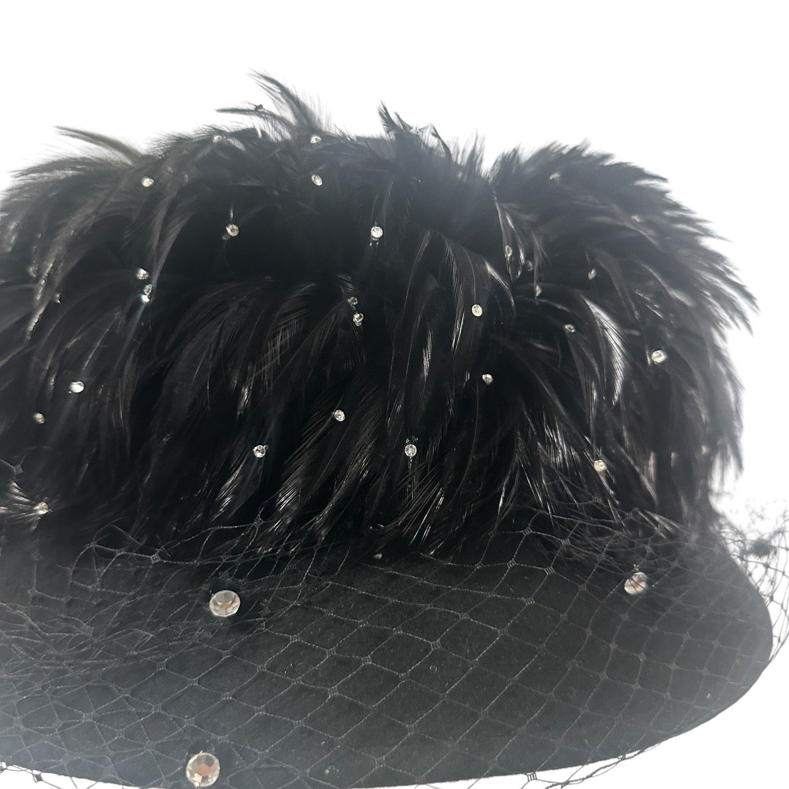 Vintage Vintage 80s Essence Black Feathered Derby Church Hat Size ONE SIZE - 5 Thumbnail