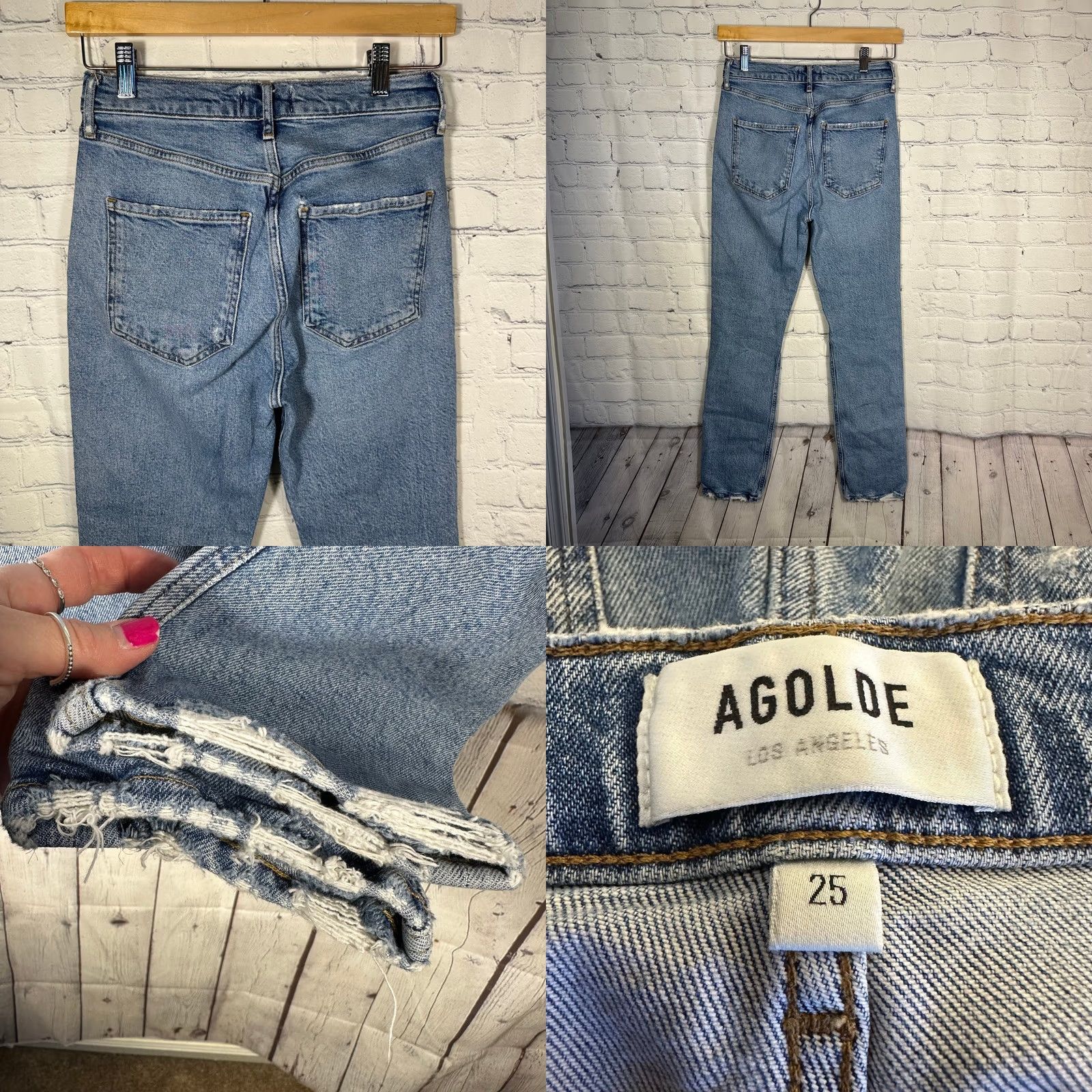 Agolde AGOLDE Jeans Womens 27 High Rise Riley Long Blue Jeans Button Fly Distressed 5-Pocket Denim Straight High Rise Womens Jeans Size 27" / US 4 / IT 40 - 8 Thumbnail