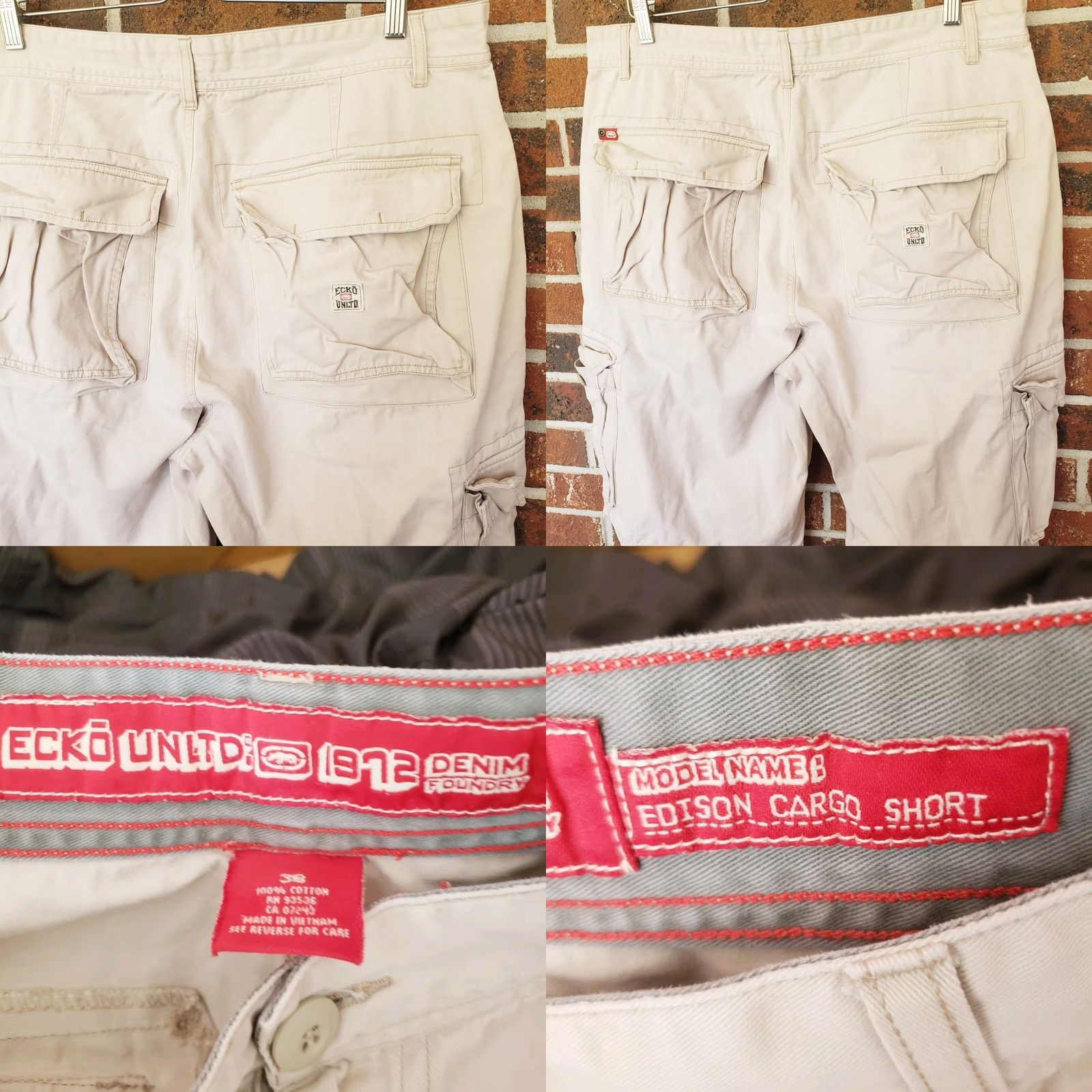 Ecko Unltd. Ecko Unltd Y2K Cargo Shorts Men 38x12 Beige Baggy Relaxed Loose Skater Edison Size US 38 / EU 54 - 9 Thumbnail