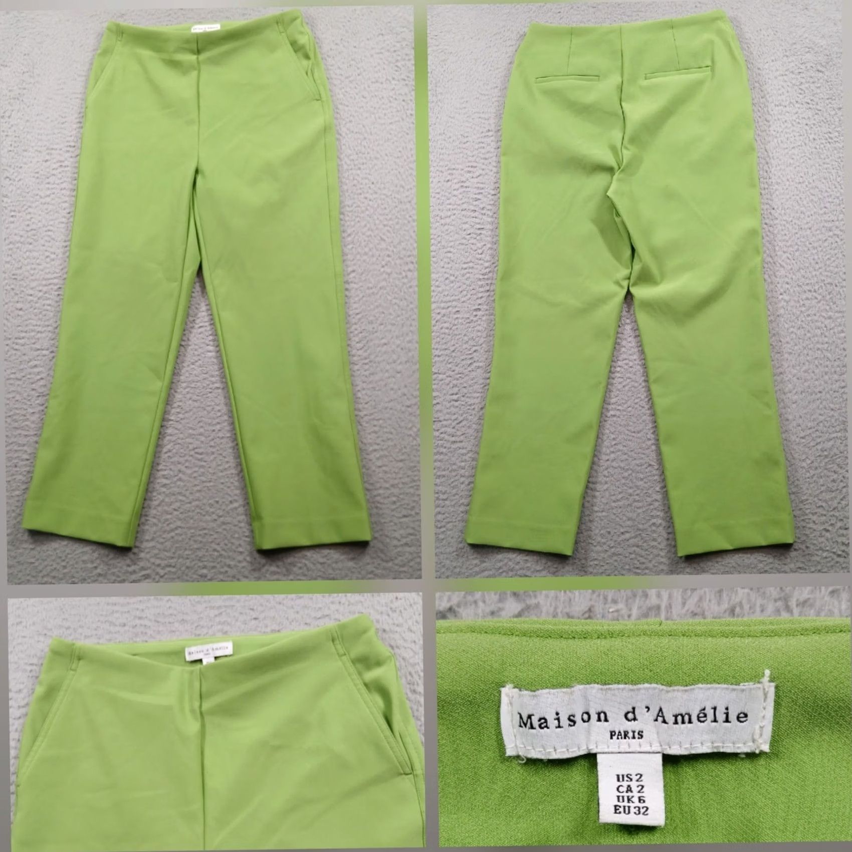 Vintage Maison d'Amélie Paris Women's Ankle Trousers Size 2 Lime Green Chartreuse EUC Size 26" / US 2 / IT 38 - 2 Thumbnail