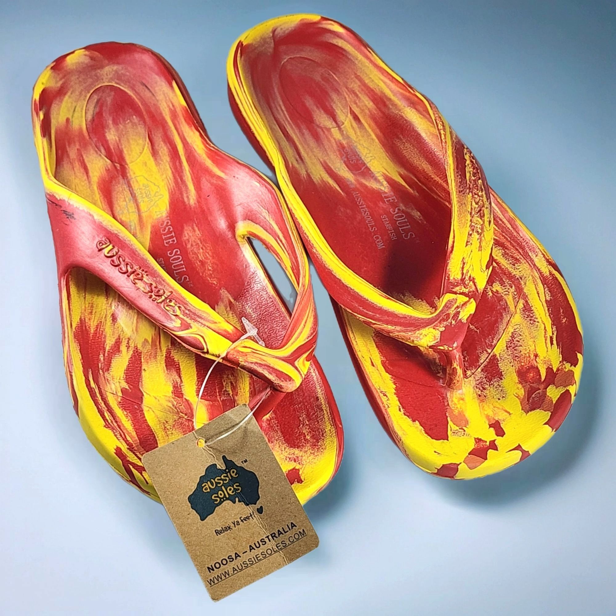 Other Aussie Souls Flip Flops Starfish Pattern Red Yellow Thong Sa Size US 8 / IT 38 - 1 Thumbnail