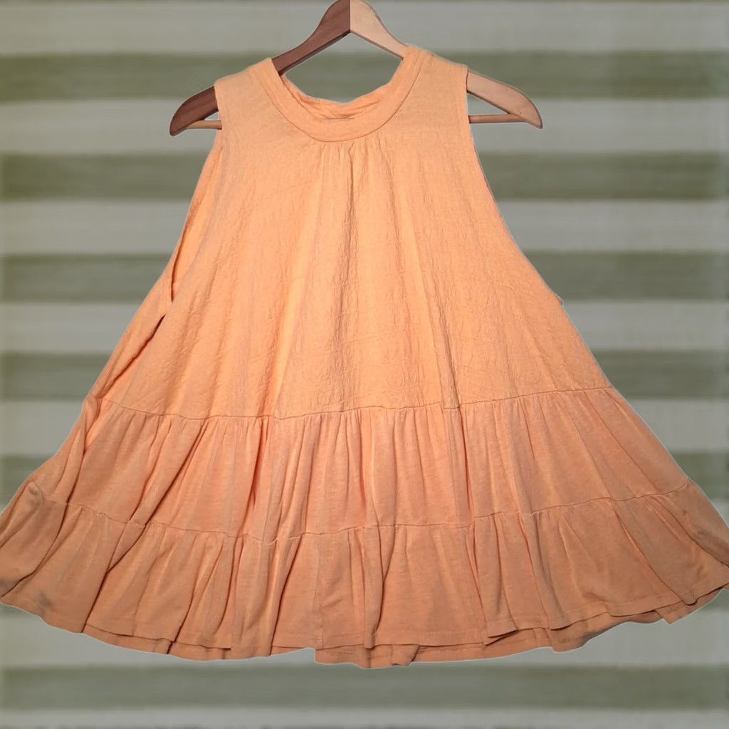 Free People Free People Tank Top Tunic S Open Tie Back Tiered Peach Orange Boho Hippie Casual Women 25" Pit to Pit 27" Long Adjustable Open Back Shirt Size S / US 4 / IT 40 - 1 Thumbnail