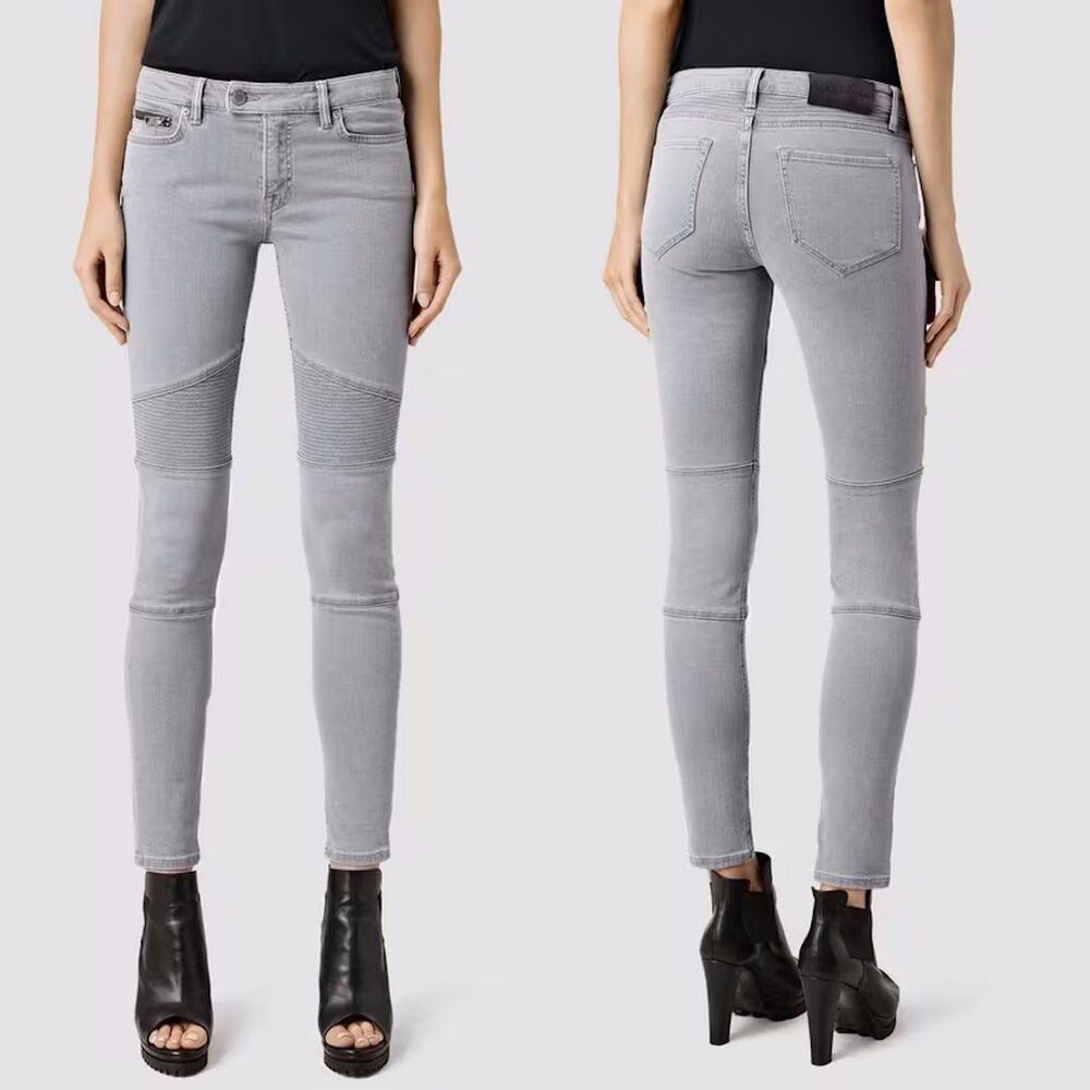 Allsaints New All Saints Biker Skinny Pale Grey Jeans Size 27 Size 27" / US 4 / IT 40 - 1 Thumbnail