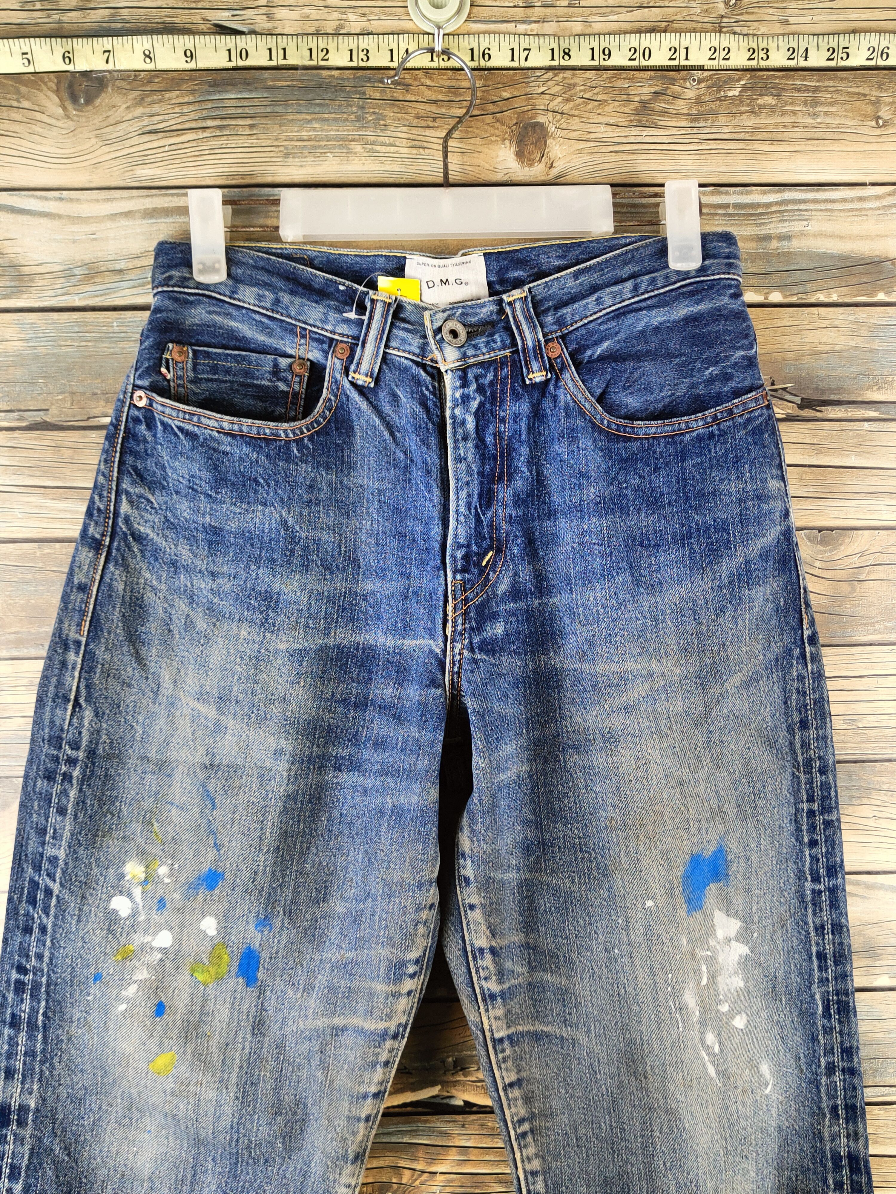 Japanese Brand DL D.M.G Dark Blue Distressed Ripped denim Jeans #46-959 Size US 28 / EU 44 - 2 Thumbnail