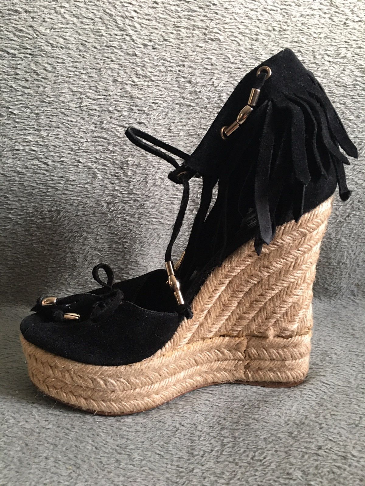 Gucci GUCCI Espadrilles Black Suede Wedge Sandals EU40 Size US 10 / IT 40 - 10 Thumbnail