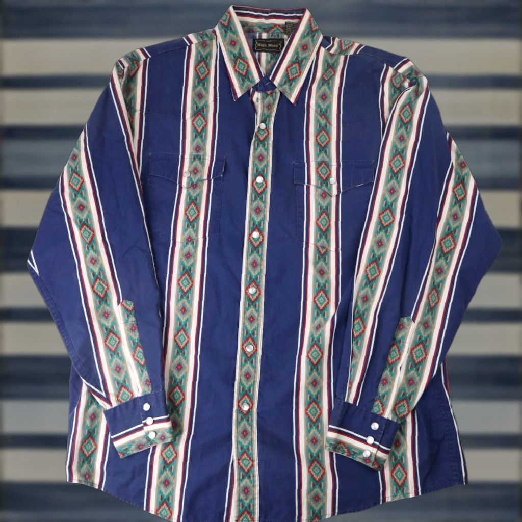 Vintage VINTAGE High Noon Mens Large Vertical Aztec Striped Pearl Snap Western Shirt Size US L / EU 52-54 / 3 - 1 Thumbnail