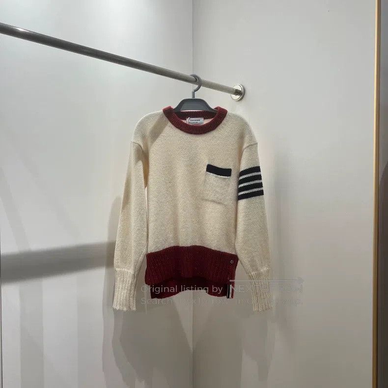 Thom Browne White and Red Classic Sweater