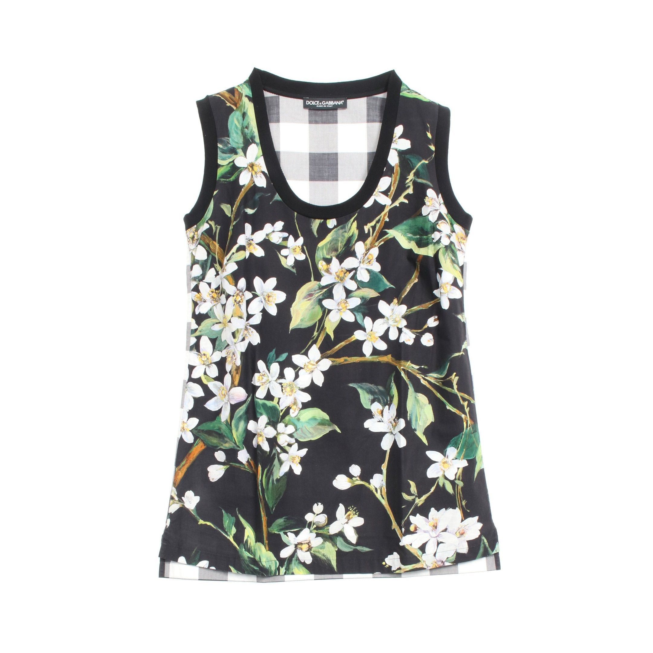 Dolce & Gabbana Dolce Gabbana Cut And Sew No Sleeve Floral Pattern Check Cotton Black Green Multicolor Size ONE SIZE - 1 Thumbnail