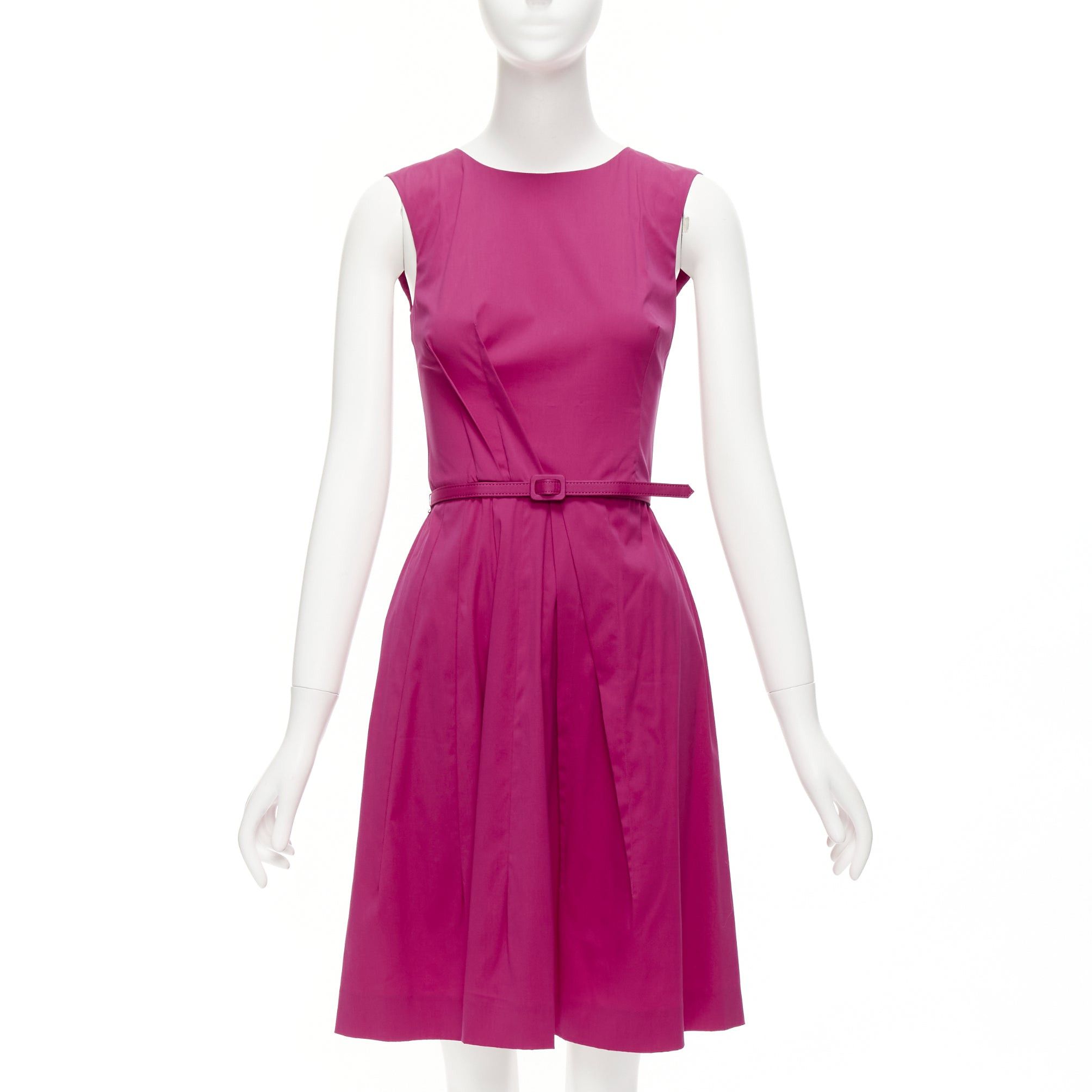 image of Oscar De La Renta 2015 Pink Cotton Asymmetric Pleats Knee Shift Dress Us0 Xs, Women's