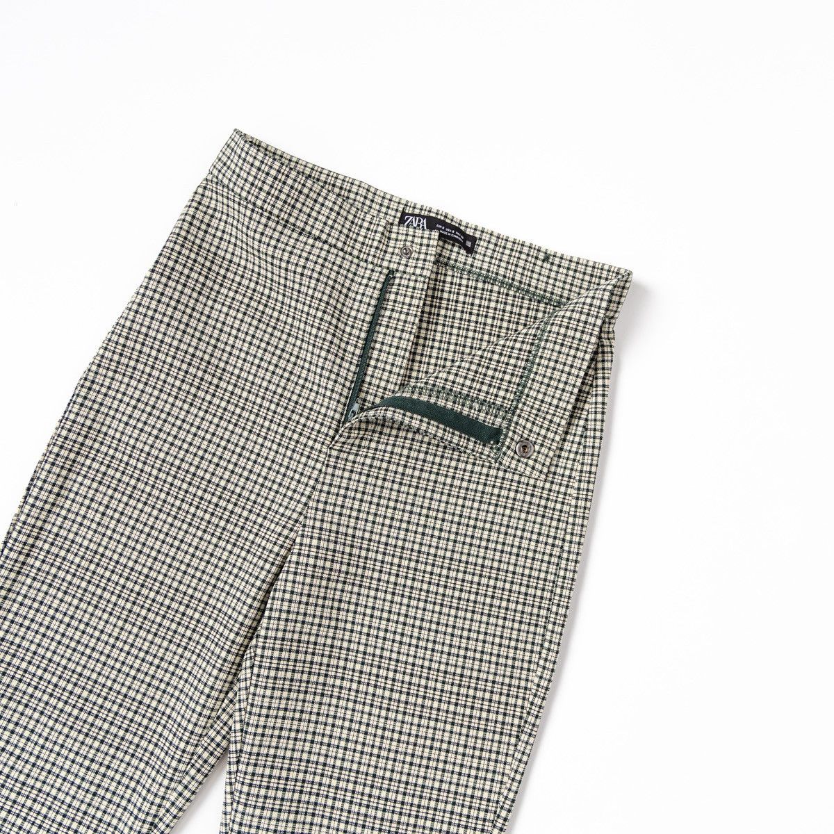 Zara Zara Womens Check Trousers Slim Fit Pants Green Beige Casual Size 26" / US 2 / IT 38 - 3 Thumbnail