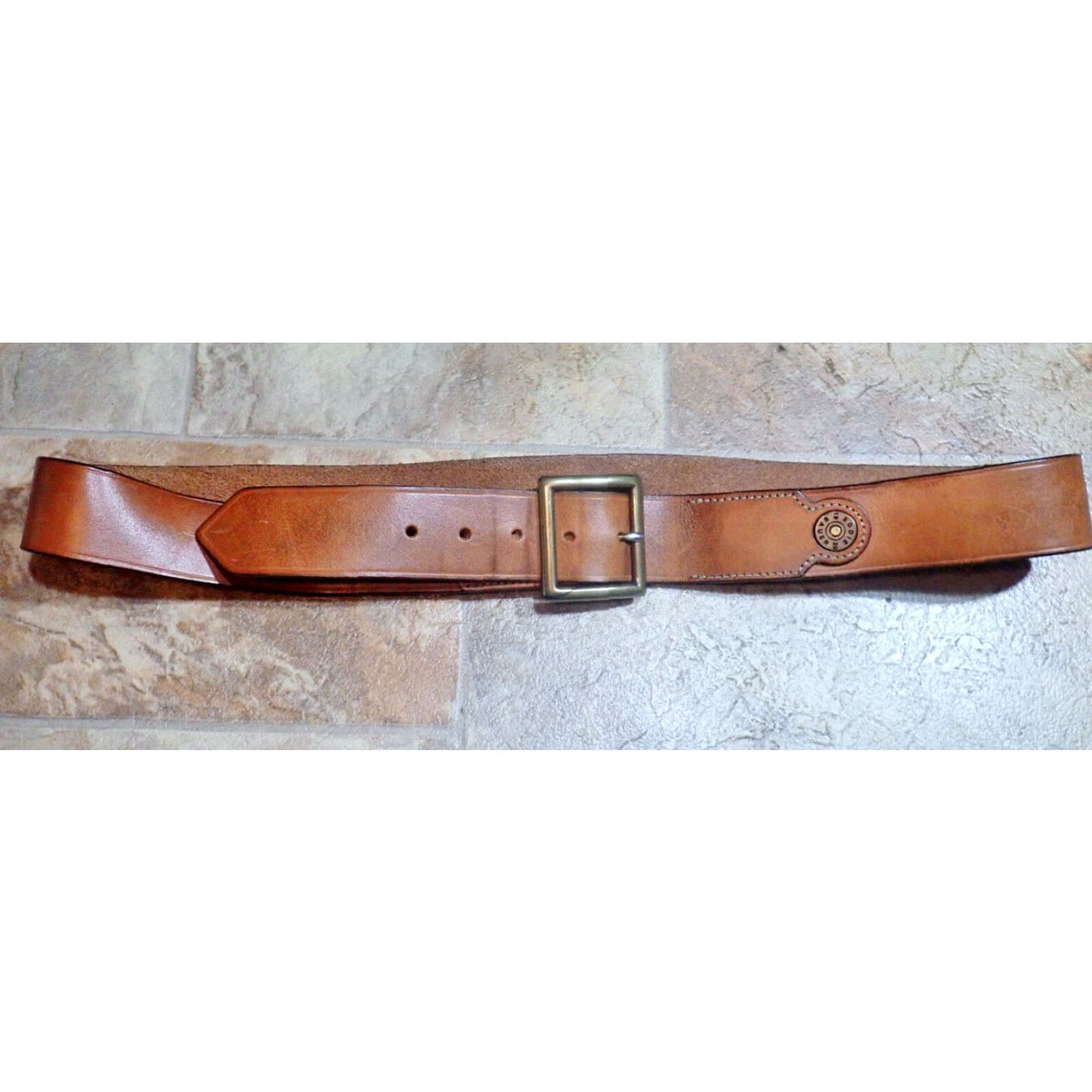 Eddie Bauer VINTAGE EDDIE BAUER LEATHER BELT BROWN SHOTGUN SHELL STUDS 42 USA MADE Size 42 - 2 Thumbnail