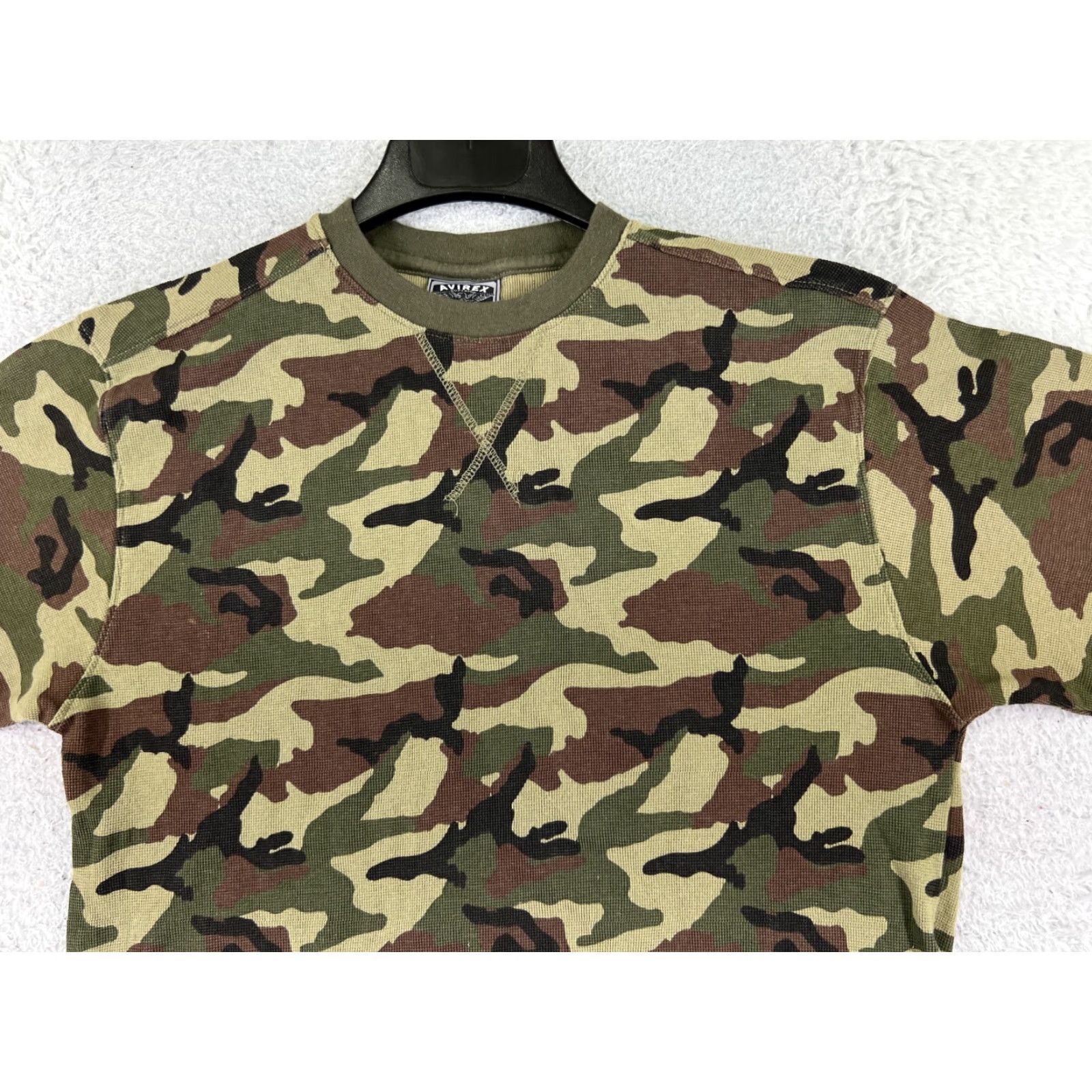 Avirex Avirex Shirt Adult S Green Brown Woodland Camo Waffle Knit Thermal Cotton Crew Neck Embroidered Logo Vintage Mens T-Shirt Long Sleeve Size US S / EU 44-46 / 1 - 4 Thumbnail