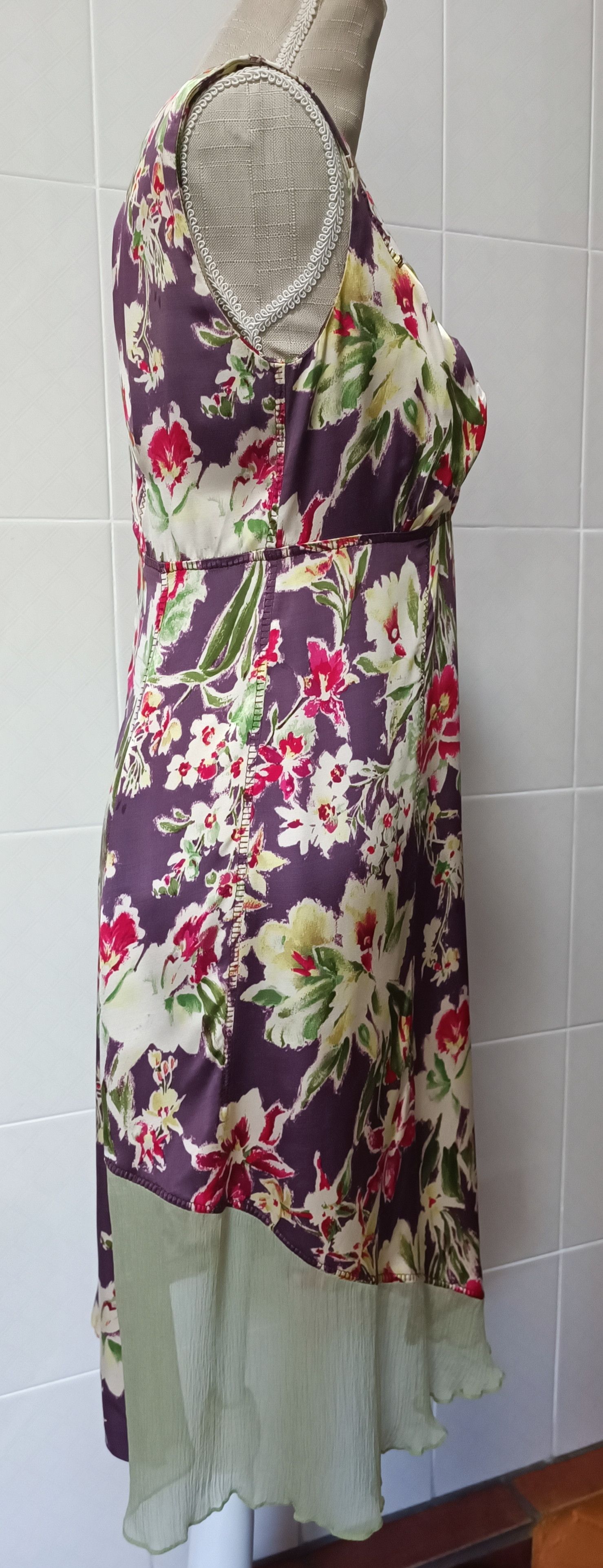 Jean Paul Gaultier 2000's - satin dark purple and floral midi dress Size M / US 6-8 / IT 42-44 - 8 Thumbnail