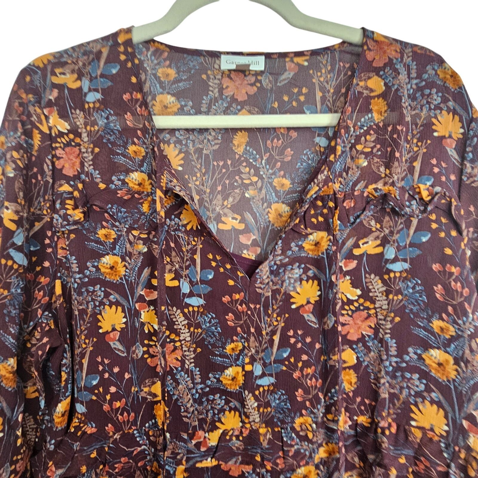 Arnette Garnet Hill Womens Silk Dress Autumn Floral Boho Peasant Size M / US 6-8 / IT 42-44 - 2 Thumbnail