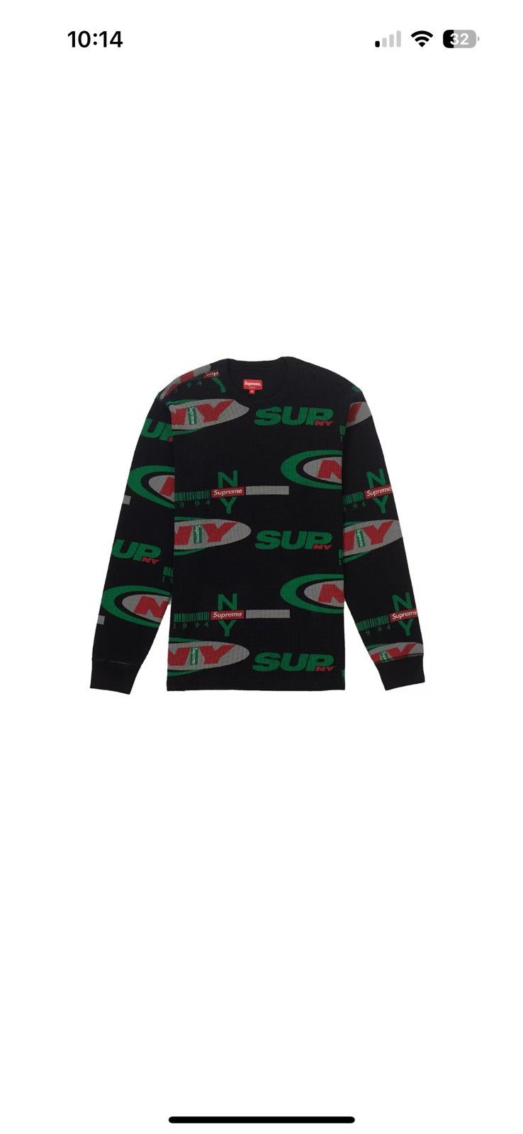 SUPREME18AW NY WAFFLE THERMAL ブラックシュプリーム Supreme Ny Waffle Thermal | Grailed