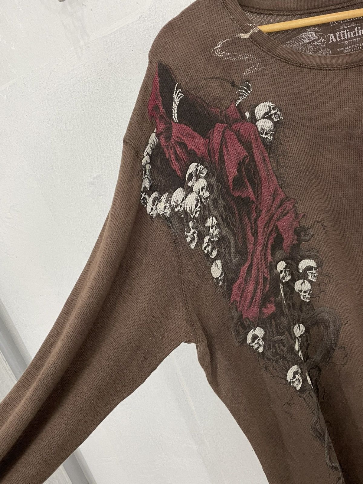 Affliction × Southpole Affliction Skull Demon Root Hell Waffle Long Tee Size US XXL / EU 58 / 5 - 5 Thumbnail