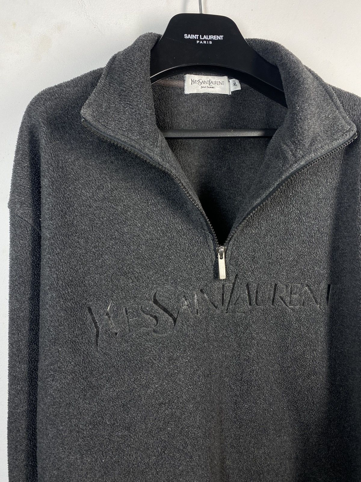 Yves Saint Laurent Fleece YSL Sweatshirt 1/4 Zip Big Logo Grey YSL Sweater Size US XL / EU 56 / 4 - 12 Thumbnail