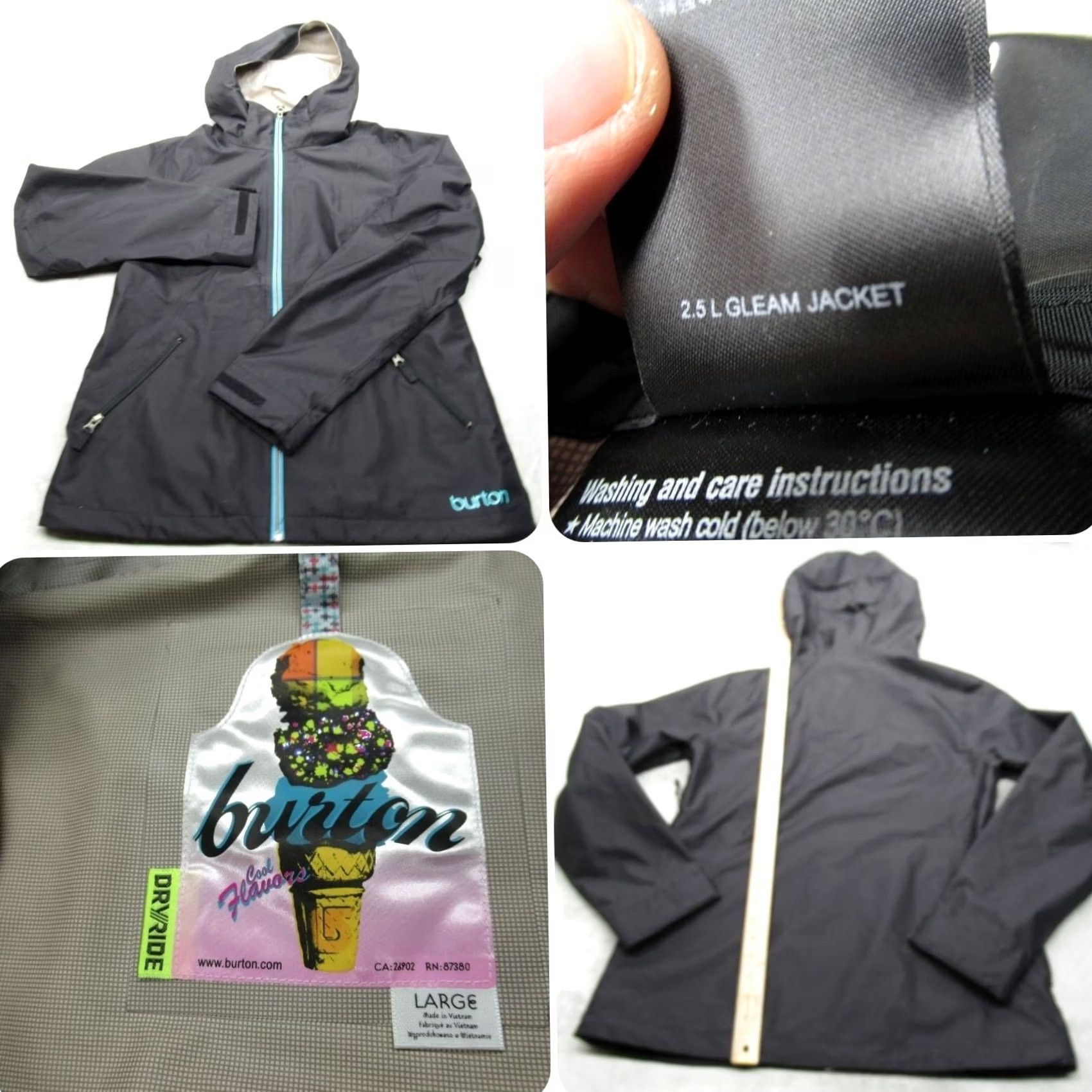 Burton Burton Gleam Jacket Womens Large Black Teal Hooded 2.5L Waterproof Lightweight Size L / US 10 / IT 46 - 2 Thumbnail